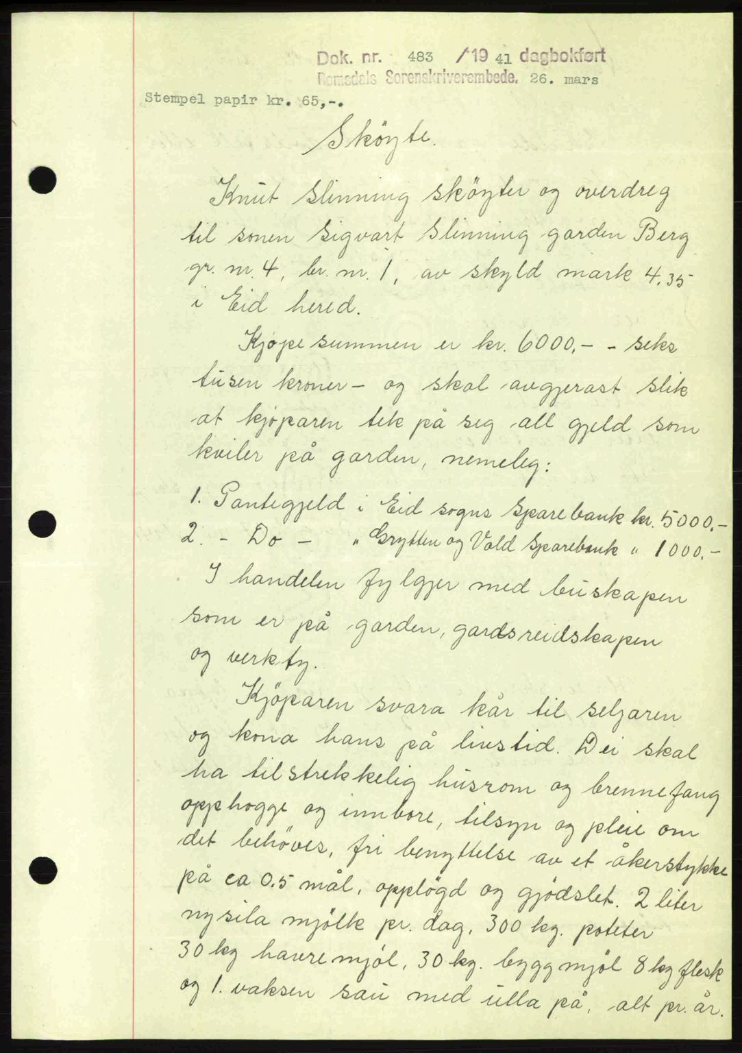 Romsdal sorenskriveri, SAT/A-4149/1/2/2C: Pantebok nr. A9, 1940-1941, Dagboknr: 483/1941