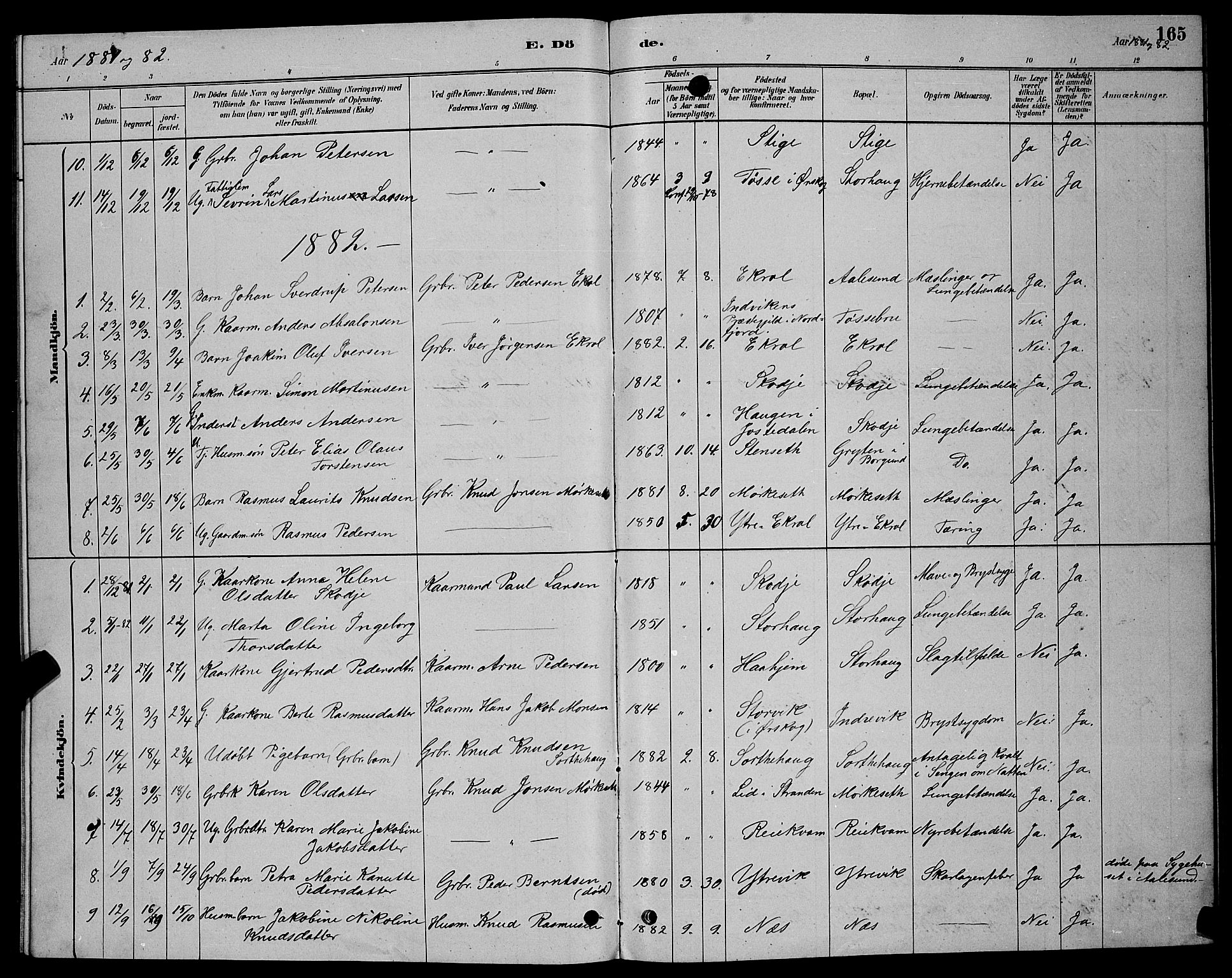 Ministerialprotokoller, klokkerbøker og fødselsregistre - Møre og Romsdal, AV/SAT-A-1454/524/L0365: Klokkerbok nr. 524C06, 1880-1899, s. 165