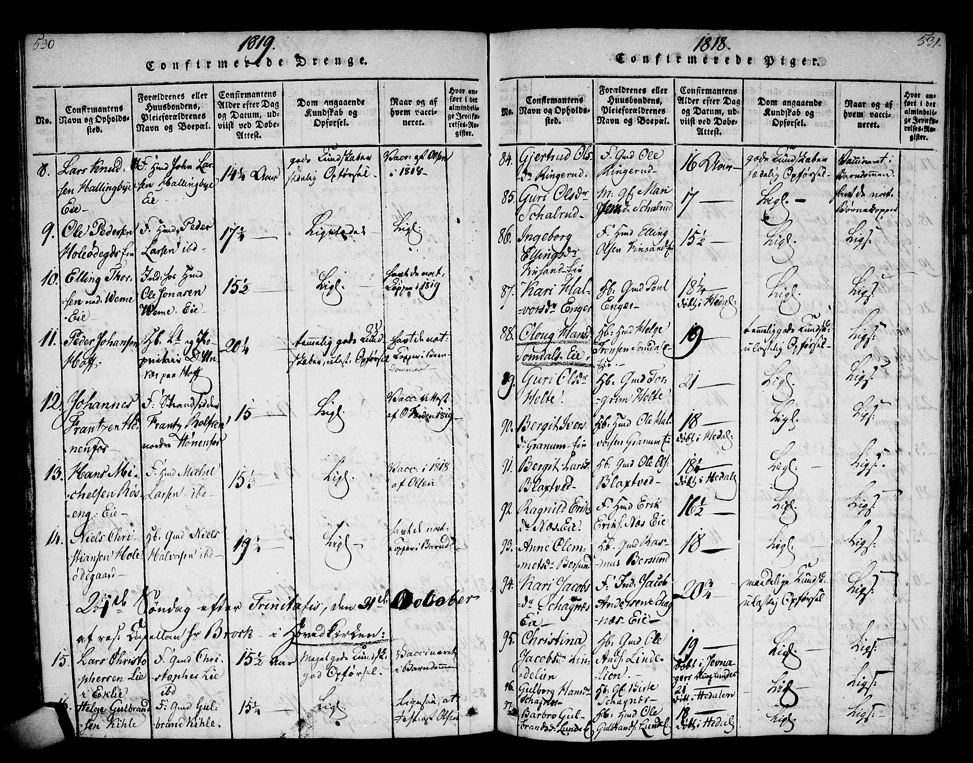 Norderhov kirkebøker, AV/SAKO-A-237/F/Fa/L0008: Ministerialbok nr. 8, 1814-1833, s. 530-531