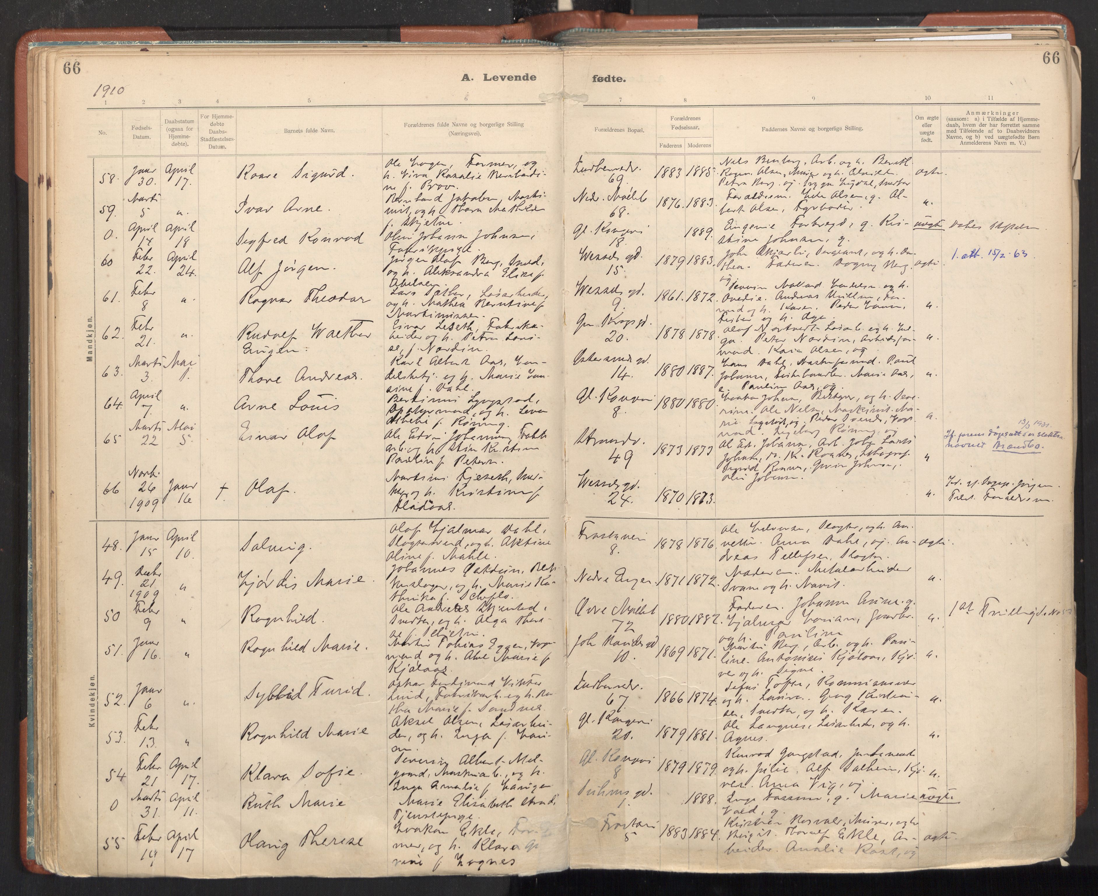 Ministerialprotokoller, klokkerbøker og fødselsregistre - Sør-Trøndelag, AV/SAT-A-1456/605/L0243: Ministerialbok nr. 605A05, 1908-1923, s. 66
