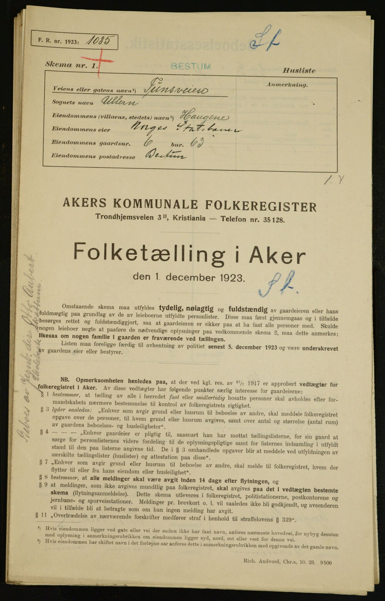 , Kommunal folketelling 1.12.1923 for Aker, 1923, s. 6572