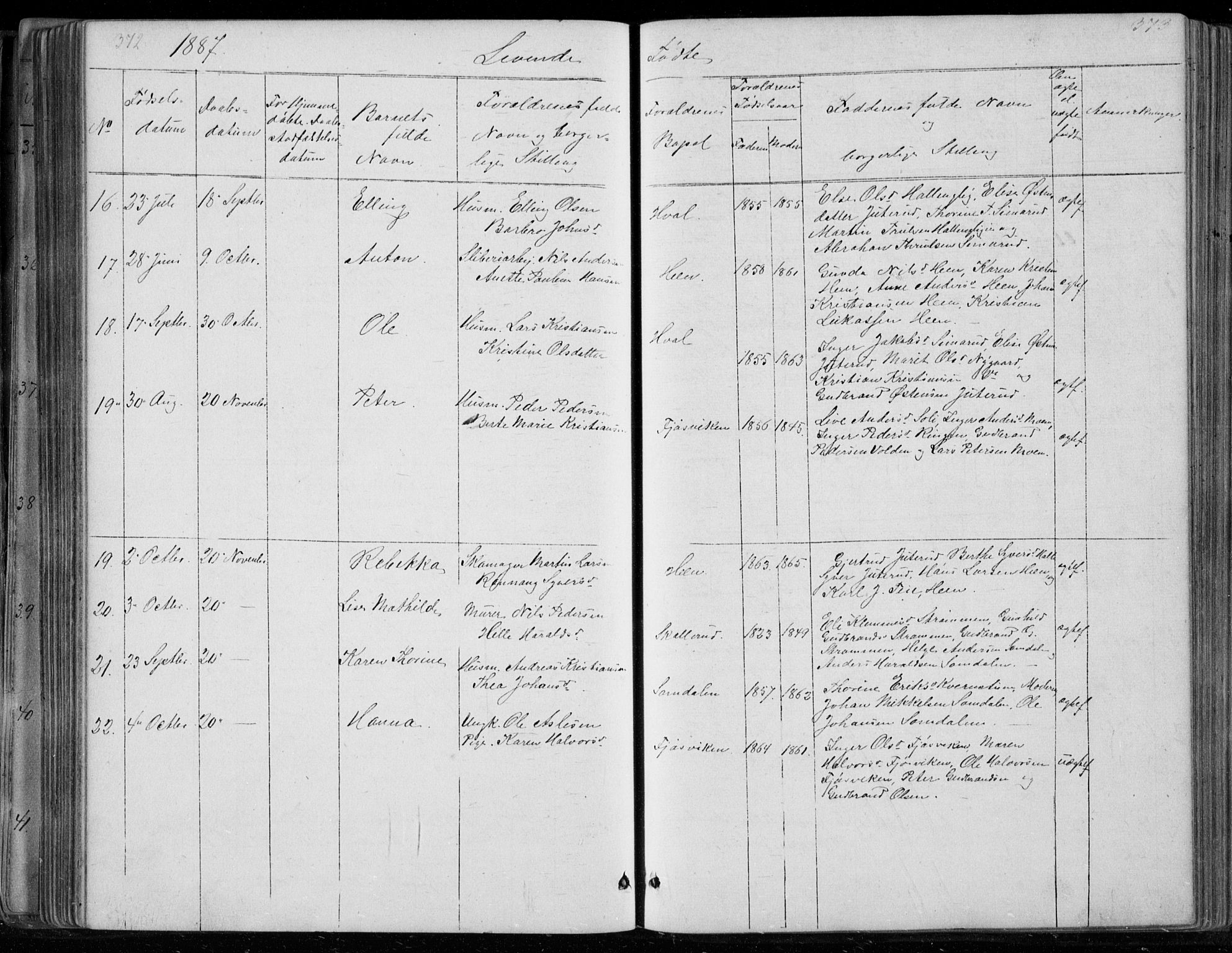 Ådal kirkebøker, AV/SAKO-A-248/G/Gc/L0001: Klokkerbok nr. III 1, 1862-1898, s. 372-373
