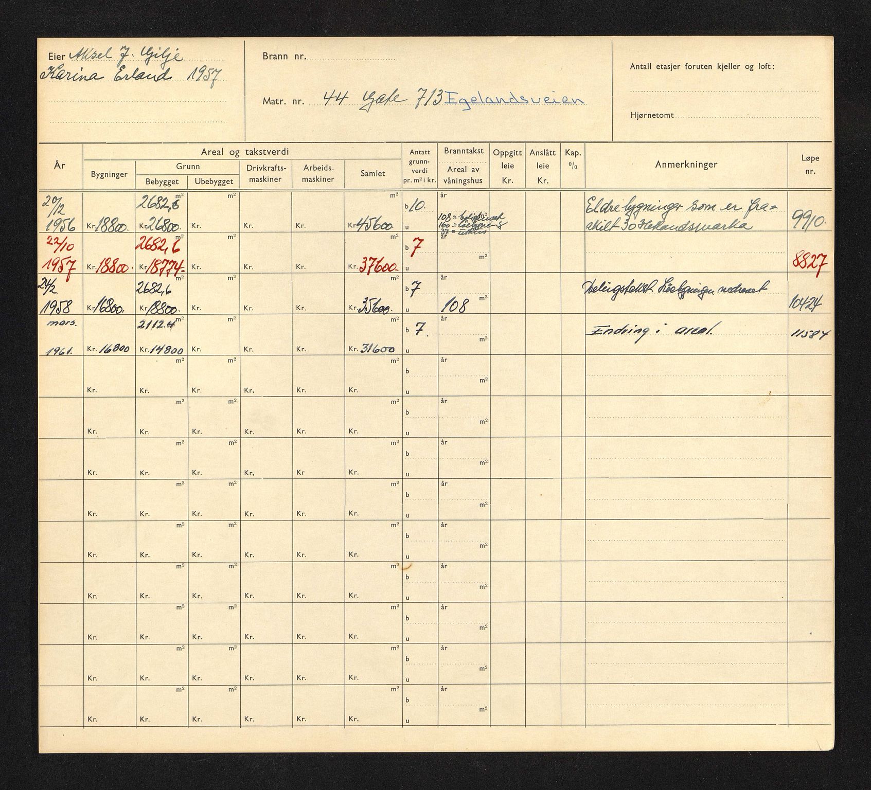 Stavanger kommune. Skattetakstvesenet, BYST/A-0440/F/Fa/Faa/L0010/0007: Skattetakstkort / Egelandsveien 41 - Egersundsgata 22