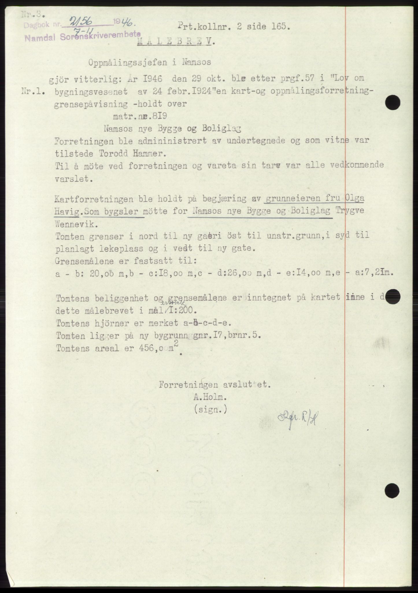 Namdal sorenskriveri, SAT/A-4133/1/2/2C: Pantebok nr. -, 1946-1947, Dagboknr: 2156/1946