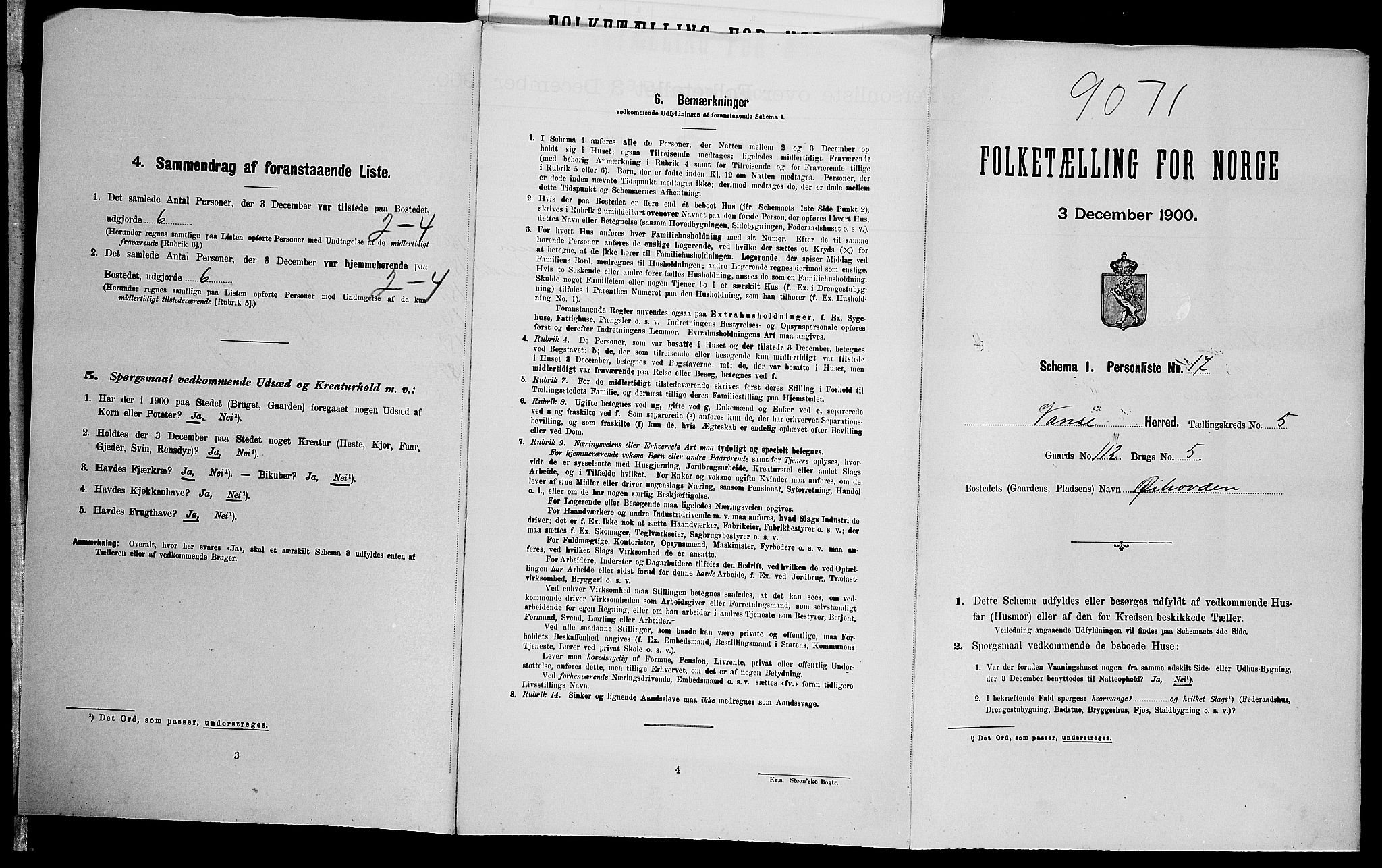 SAK, Folketelling 1900 for 1041 Vanse herred, 1900, s. 962