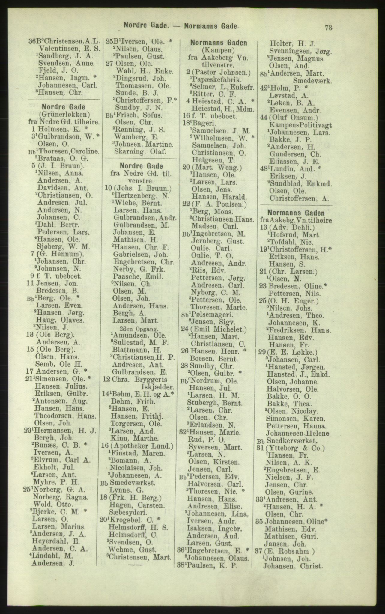 Kristiania/Oslo adressebok, PUBL/-, 1884, s. 73