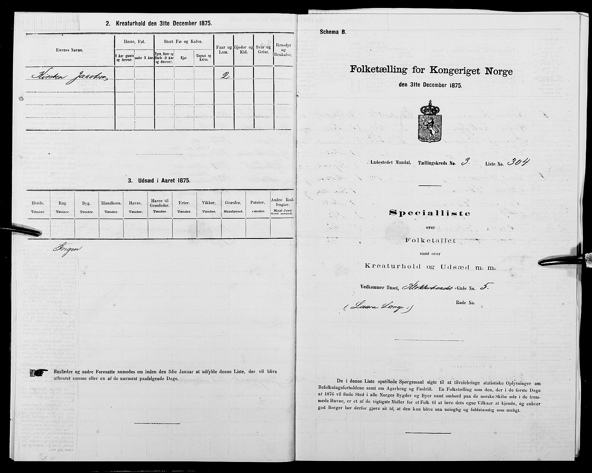 SAK, Folketelling 1875 for 1002B Mandal prestegjeld, Mandal ladested, 1875, s. 639