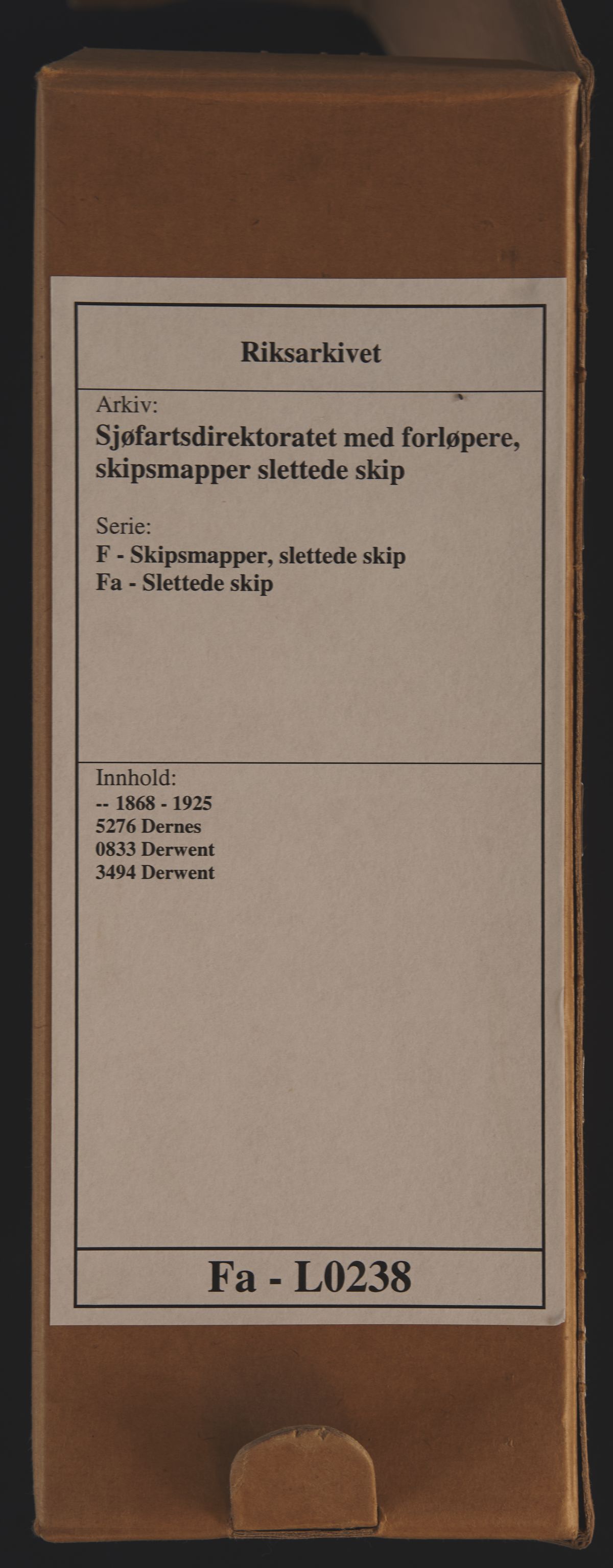 Sjøfartsdirektoratet med forløpere, skipsmapper slettede skip, AV/RA-S-4998/F/Fa/L0238: --, 1868-1925, s. 1