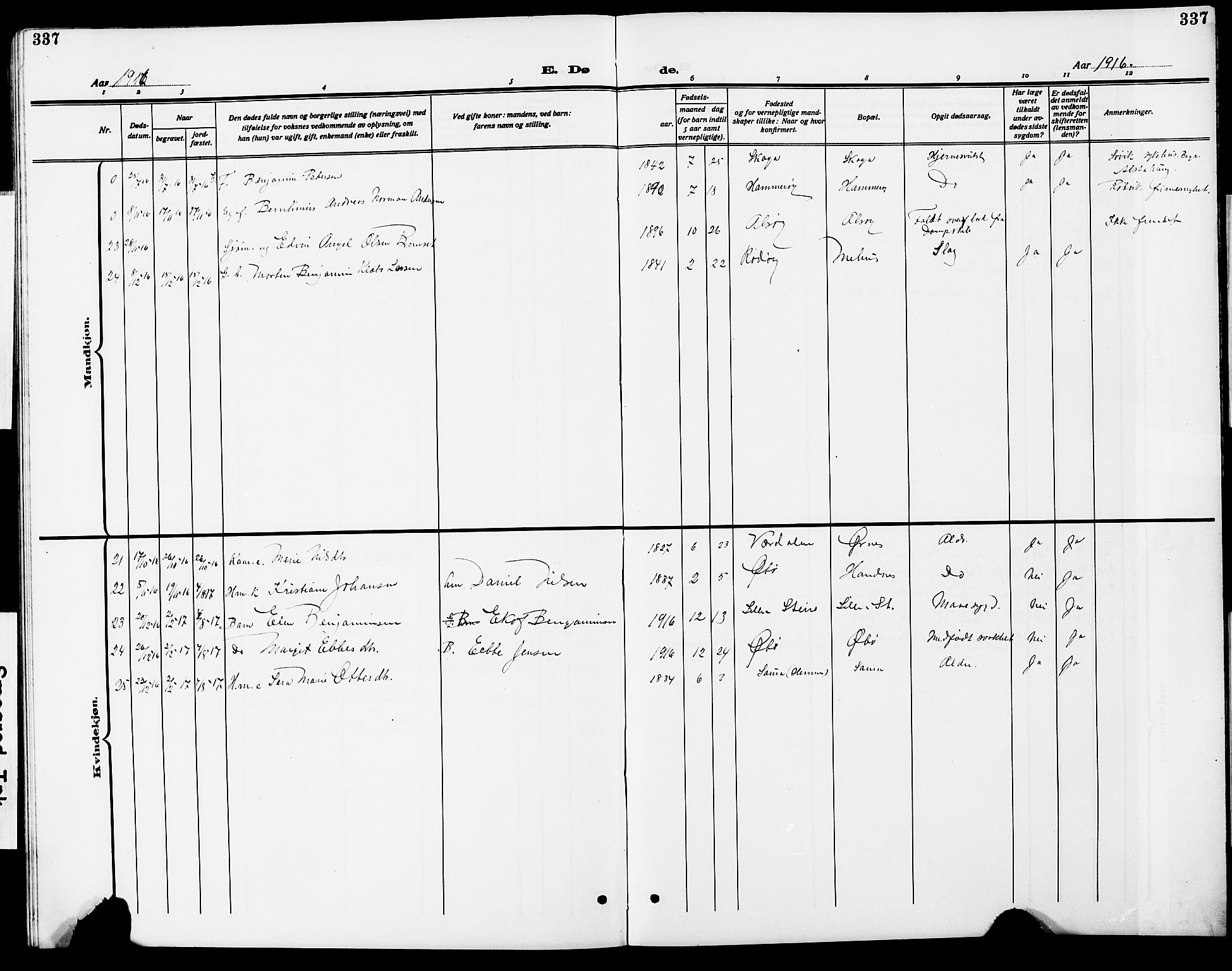 Ministerialprotokoller, klokkerbøker og fødselsregistre - Nordland, AV/SAT-A-1459/838/L0560: Klokkerbok nr. 838C07, 1910-1928, s. 337