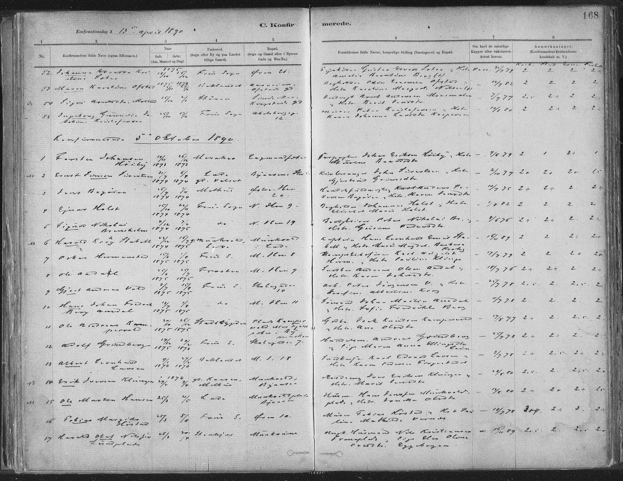 Ministerialprotokoller, klokkerbøker og fødselsregistre - Sør-Trøndelag, SAT/A-1456/603/L0162: Ministerialbok nr. 603A01, 1879-1895, s. 168