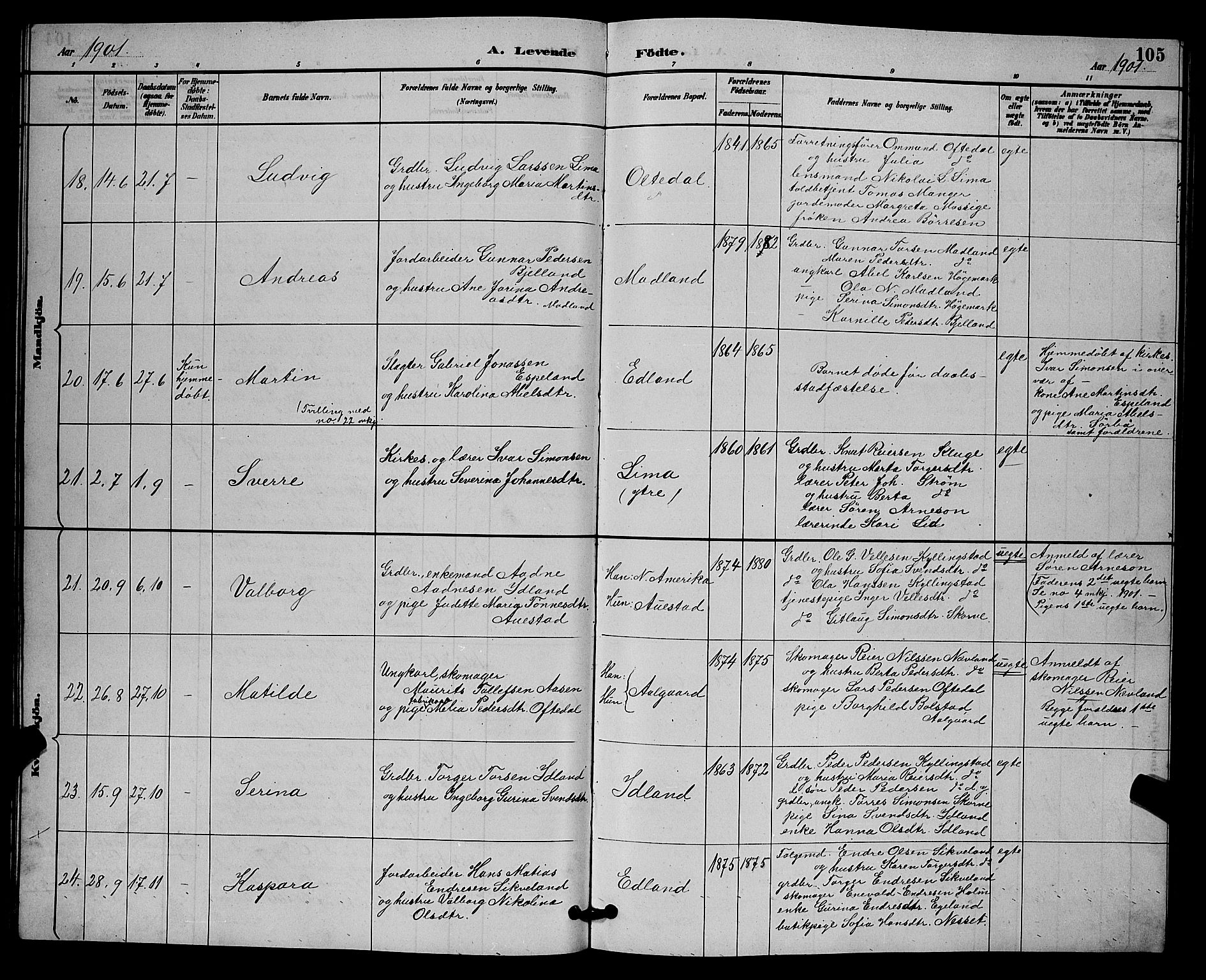 Lye sokneprestkontor, AV/SAST-A-101794/001/30BB/L0008: Klokkerbok nr. B 7, 1887-1901, s. 105