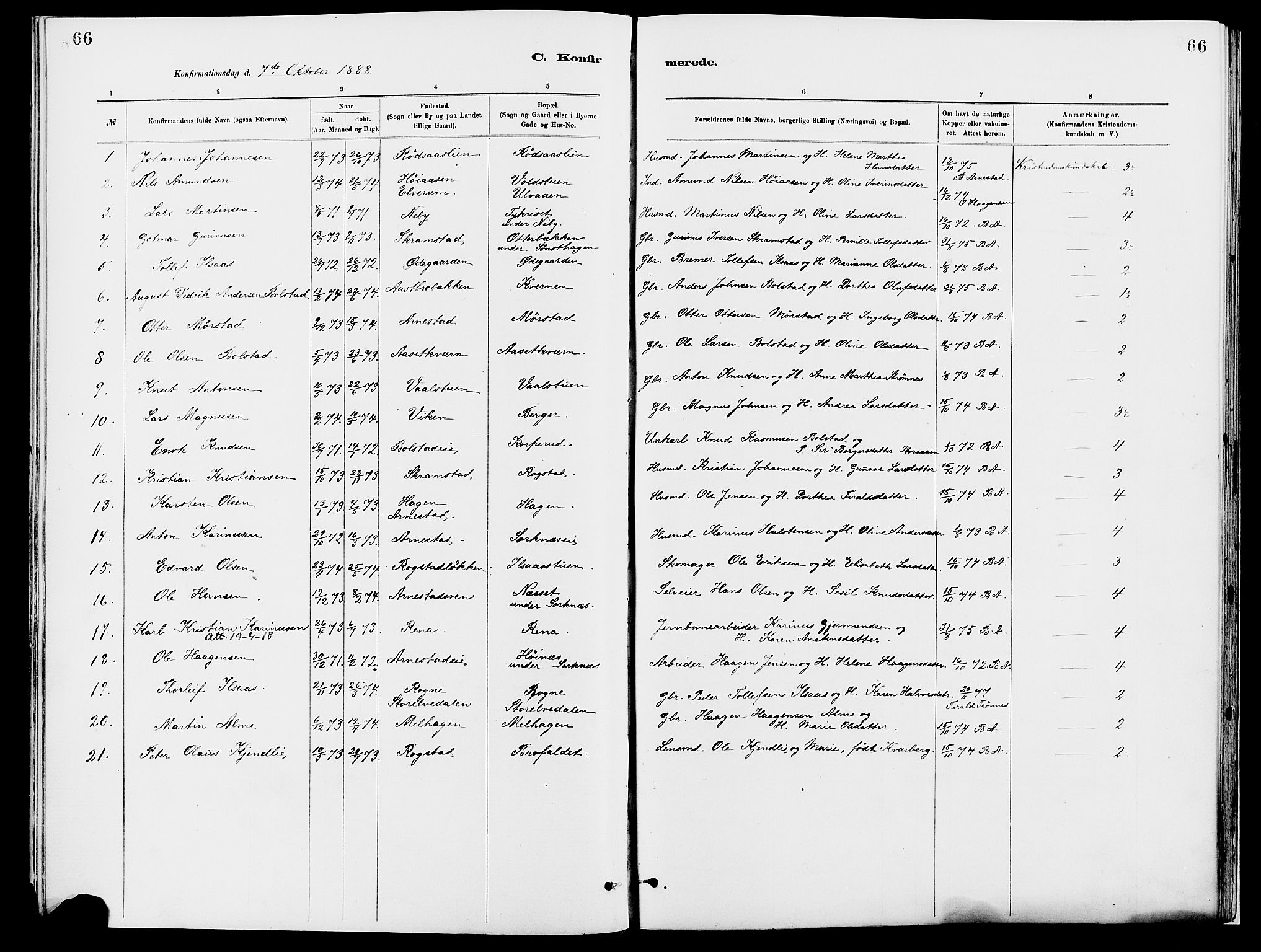 Åmot prestekontor, Hedmark, AV/SAH-PREST-056/H/Ha/Haa/L0010: Ministerialbok nr. 10, 1884-1889, s. 66