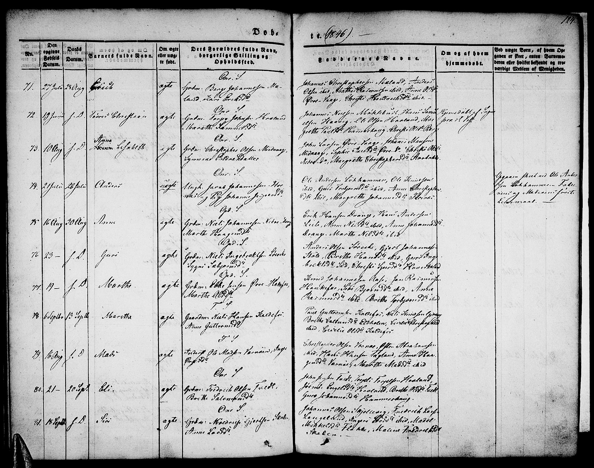 Tysnes sokneprestembete, AV/SAB-A-78601/H/Haa: Ministerialbok nr. A 9, 1837-1848, s. 124
