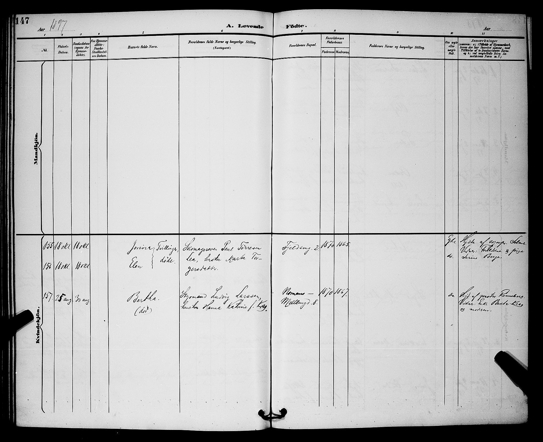 St. Johannes sokneprestkontor, SAST/A-101814/001/30/30BB/L0003: Klokkerbok nr. B 3, 1893-1900, s. 147