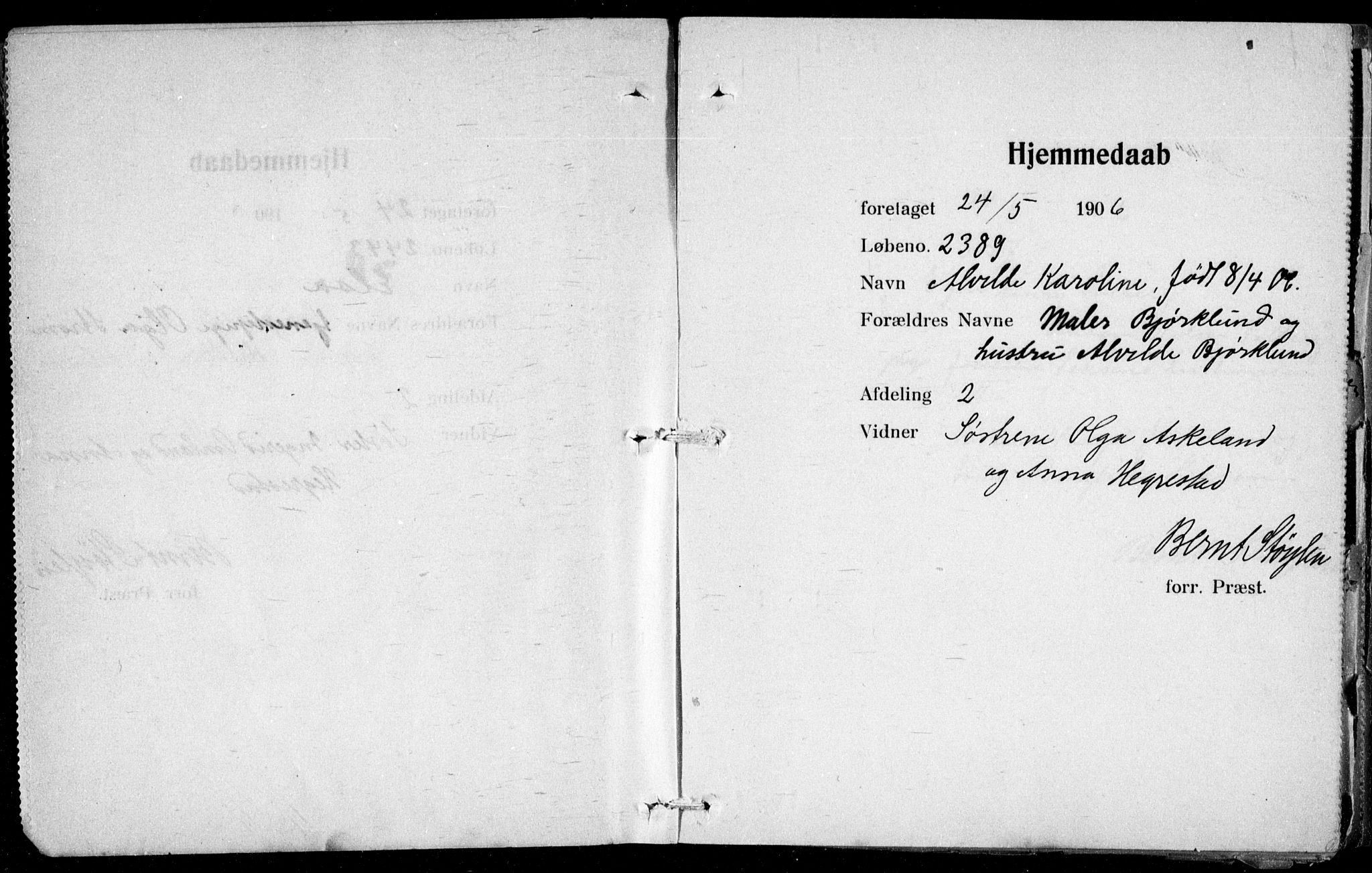 Ullevål sykehus prestekontor Kirkebøker, SAO/A-10542a/K/Ka/L0001: Dåpsbok nr. 1, 1906-1914