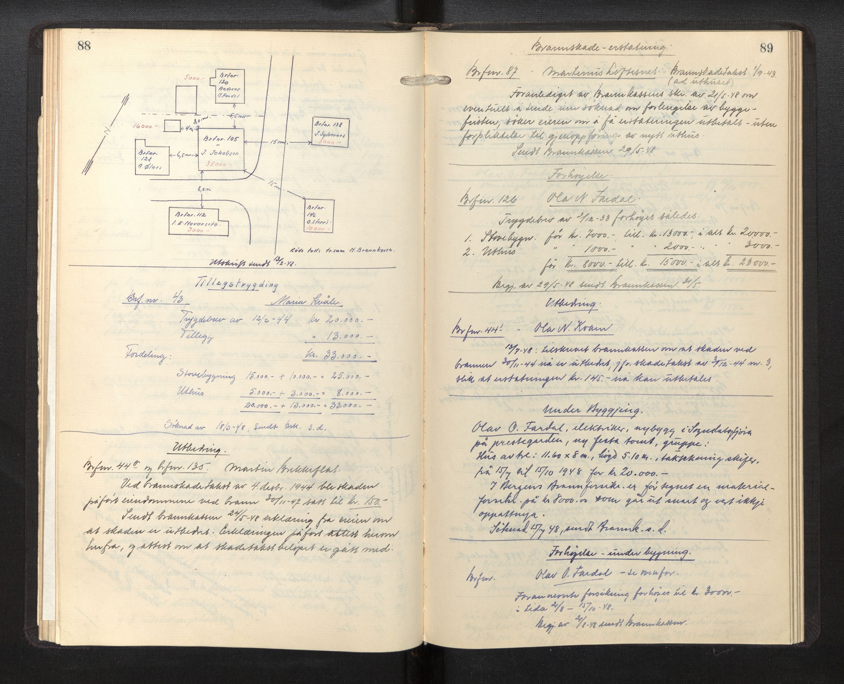 Lensmannen i Sogndal, AV/SAB-A-29901/0012/L0018: Branntakstprotokoll, Sogndalsfjøra, 1935-1955, s. 88-89