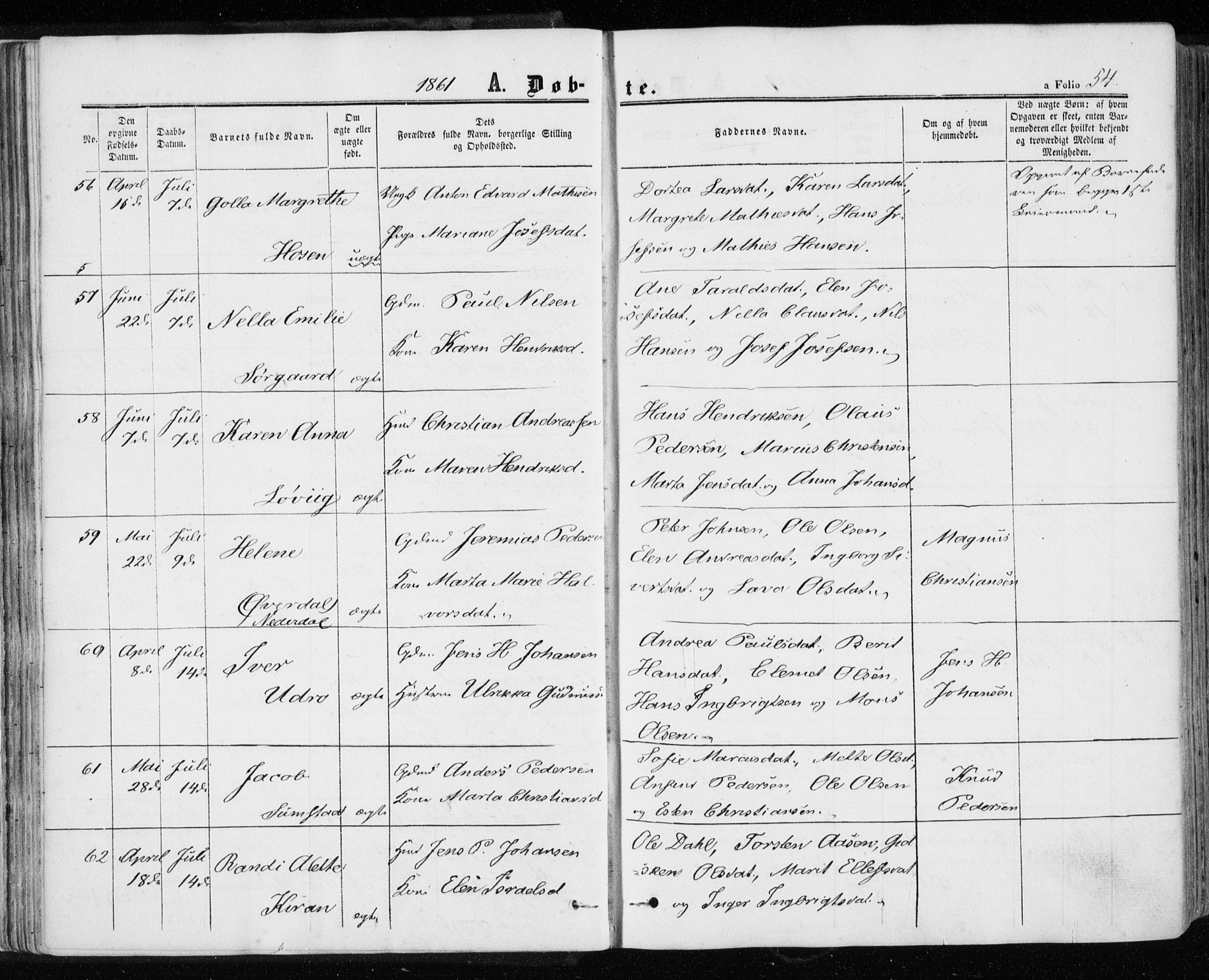 Ministerialprotokoller, klokkerbøker og fødselsregistre - Sør-Trøndelag, SAT/A-1456/657/L0705: Ministerialbok nr. 657A06, 1858-1867, s. 54
