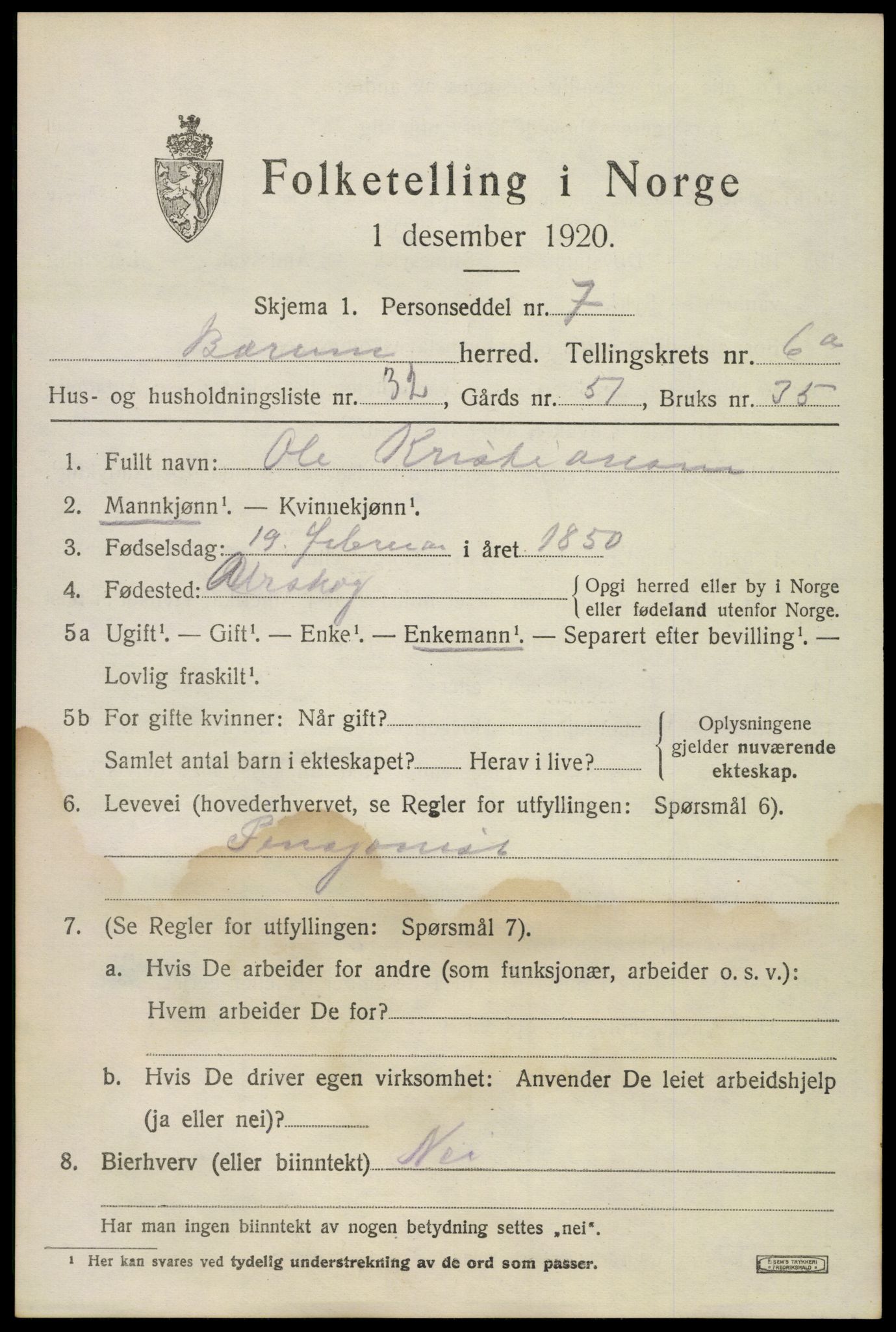 SAO, Folketelling 1920 for 0219 Bærum herred, 1920, s. 12952