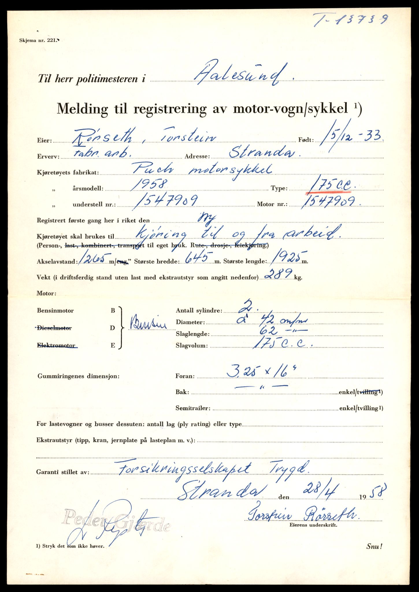 Møre og Romsdal vegkontor - Ålesund trafikkstasjon, AV/SAT-A-4099/F/Fe/L0041: Registreringskort for kjøretøy T 13710 - T 13905, 1927-1998, s. 519