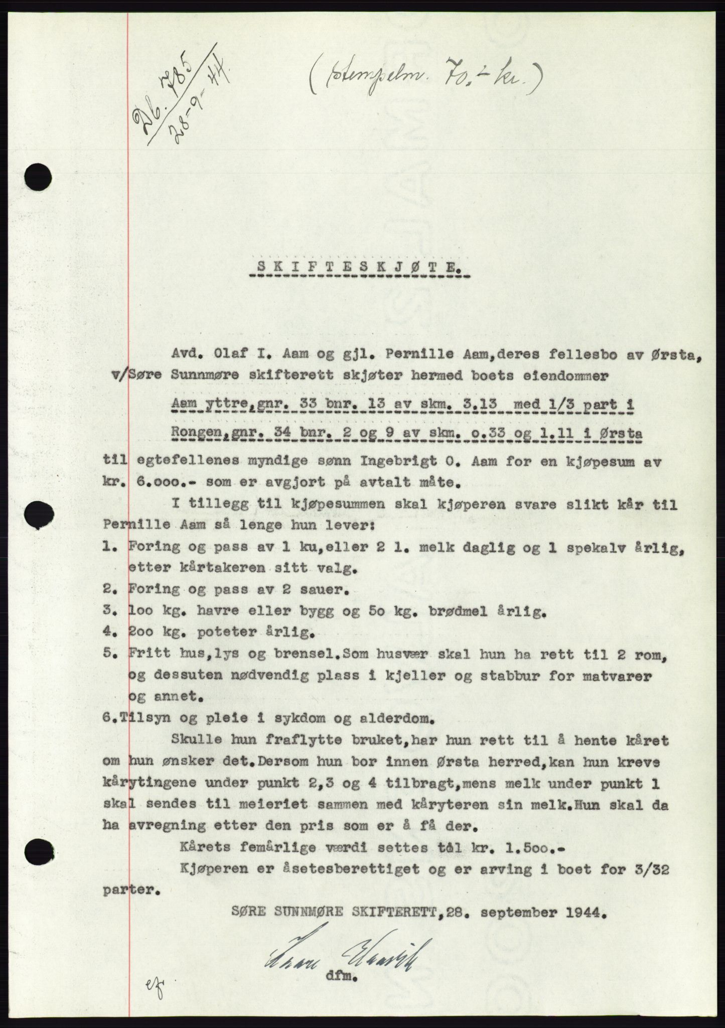 Søre Sunnmøre sorenskriveri, SAT/A-4122/1/2/2C/L0076: Pantebok nr. 2A, 1943-1944, Dagboknr: 785/1944