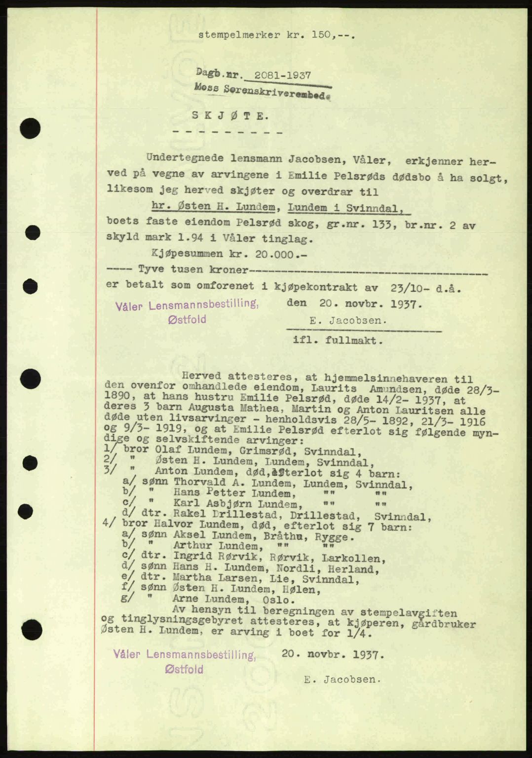 Moss sorenskriveri, SAO/A-10168: Pantebok nr. A3, 1937-1938, Dagboknr: 2081/1937