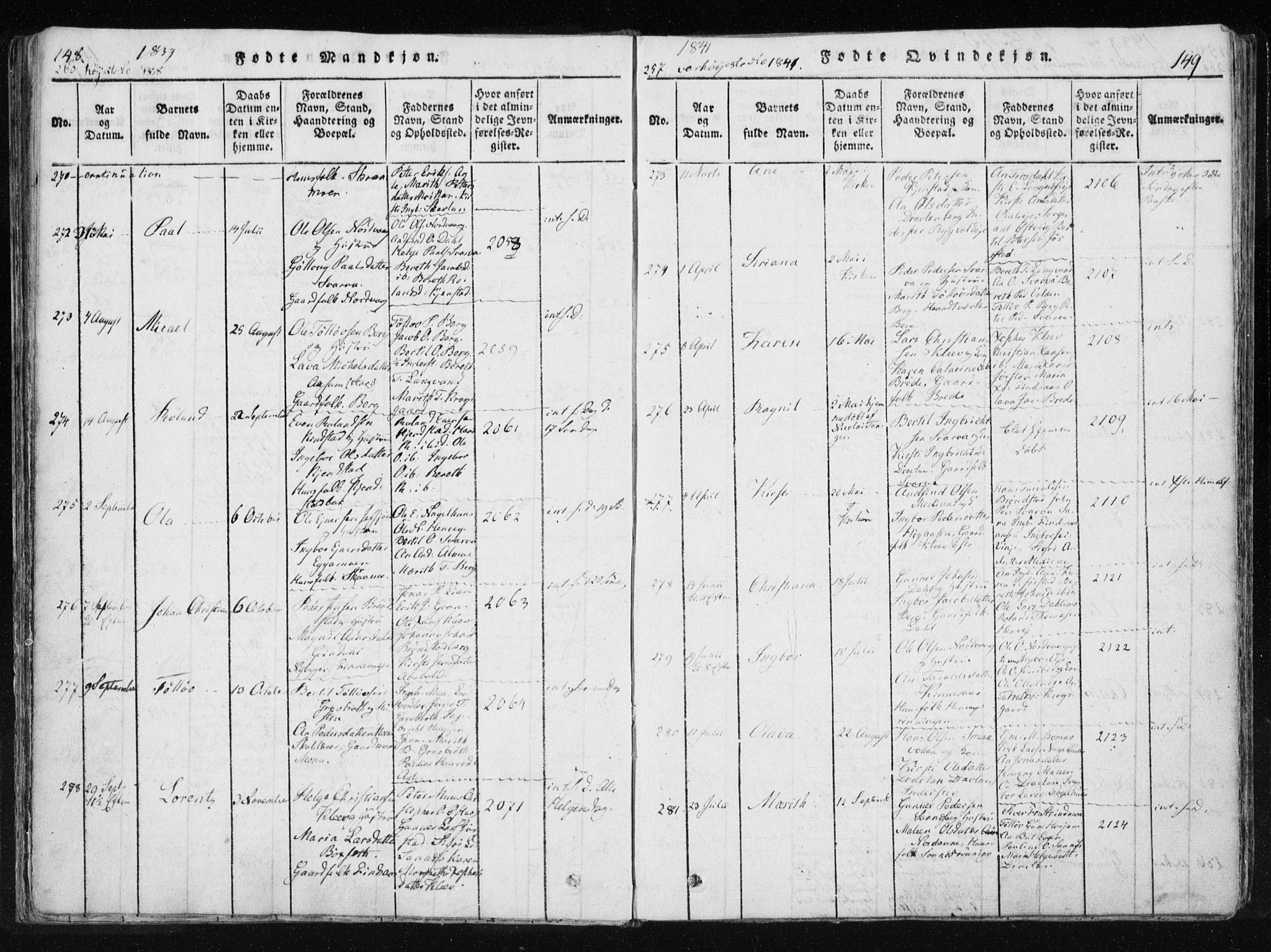 Ministerialprotokoller, klokkerbøker og fødselsregistre - Nord-Trøndelag, SAT/A-1458/749/L0469: Ministerialbok nr. 749A03, 1817-1857, s. 148-149