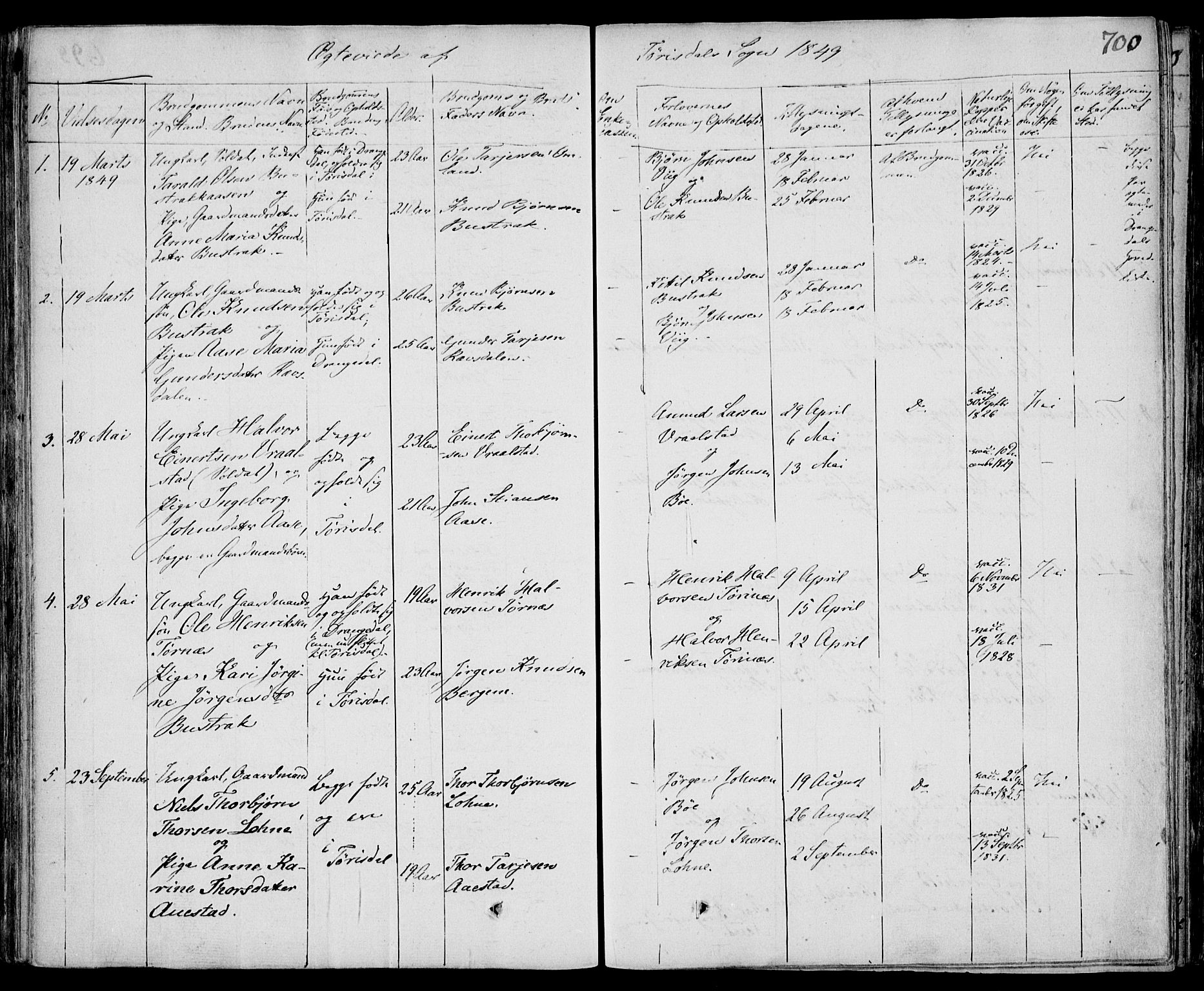 Drangedal kirkebøker, AV/SAKO-A-258/F/Fa/L0007b: Ministerialbok nr. 7b, 1837-1856, s. 700