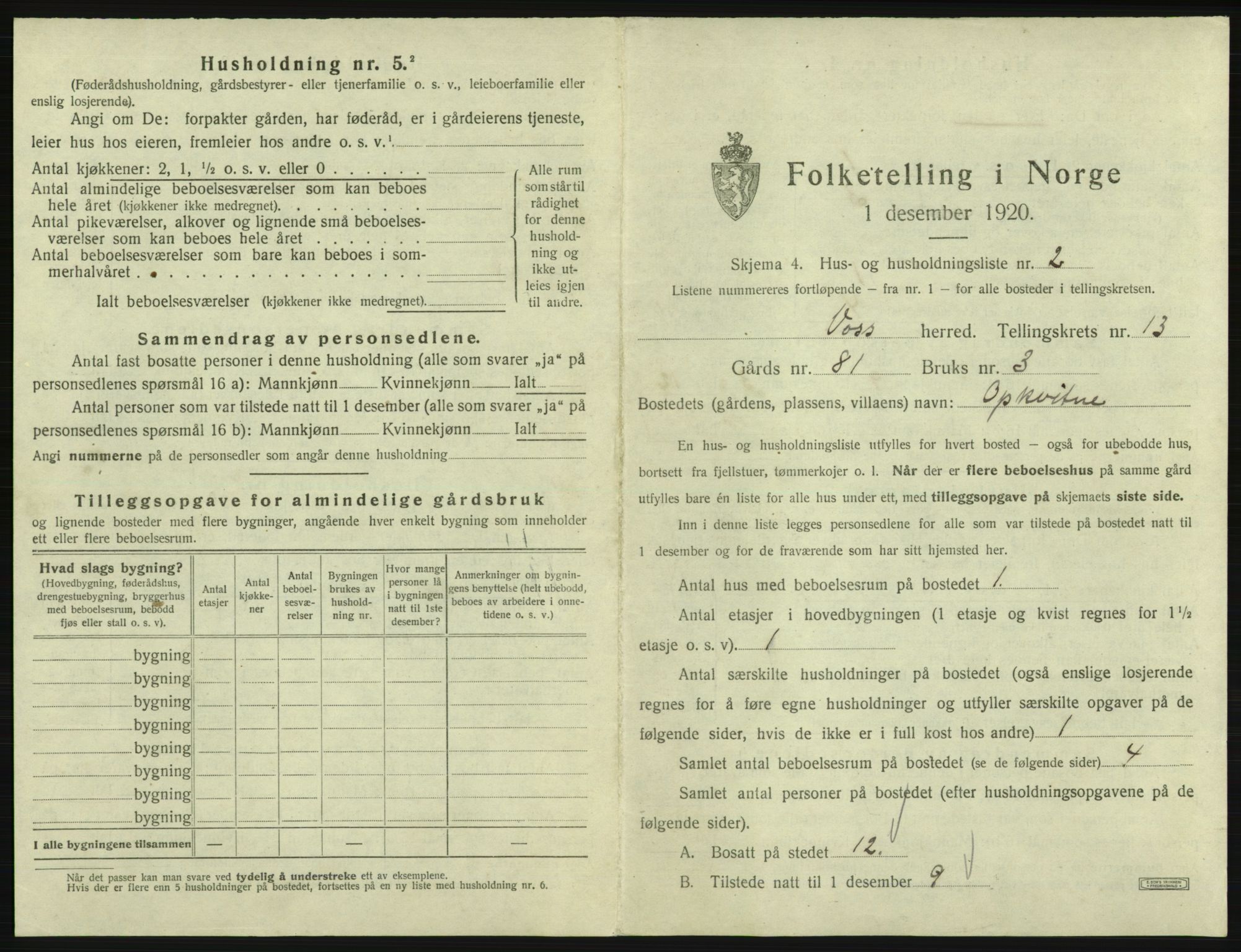 SAB, Folketelling 1920 for 1235 Voss herred, 1920, s. 1239