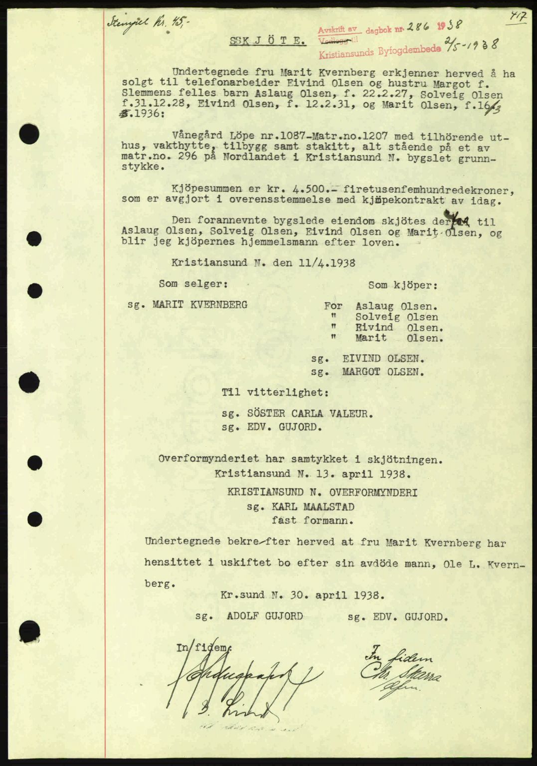 Kristiansund byfogd, AV/SAT-A-4587/A/27: Pantebok nr. 30, 1936-1941, Dagboknr: 286/1938