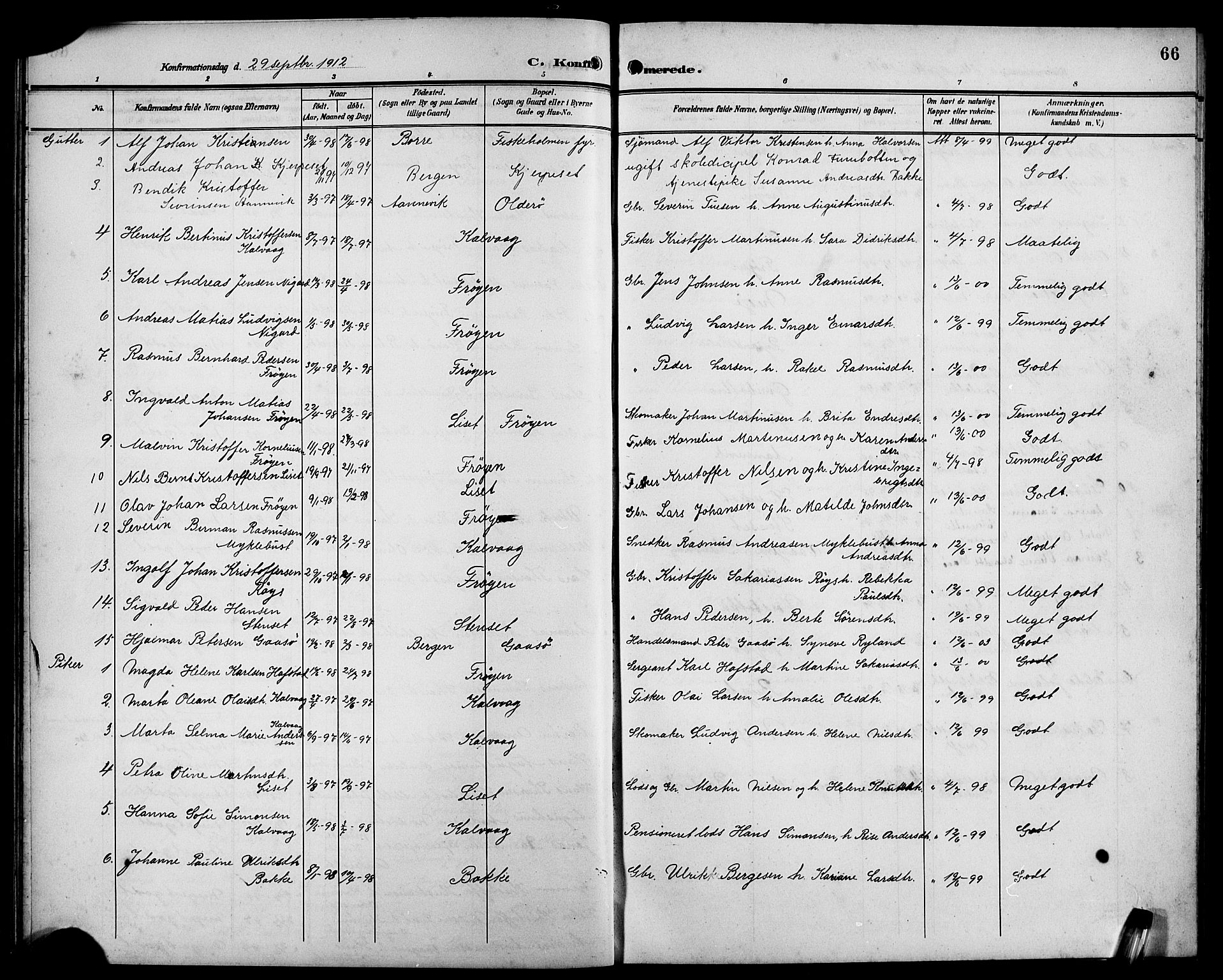 Bremanger sokneprestembete, AV/SAB-A-82201/H/Hab/Habb/L0001: Klokkerbok nr. B 1, 1906-1925, s. 66