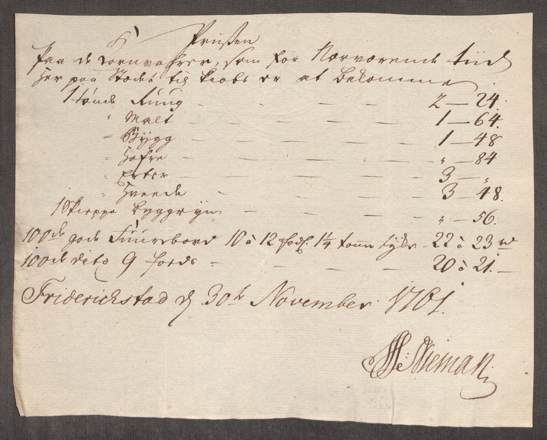 Rentekammeret inntil 1814, Realistisk ordnet avdeling, RA/EA-4070/Oe/L0007: [Ø1]: Priskuranter, 1761-1763, s. 61
