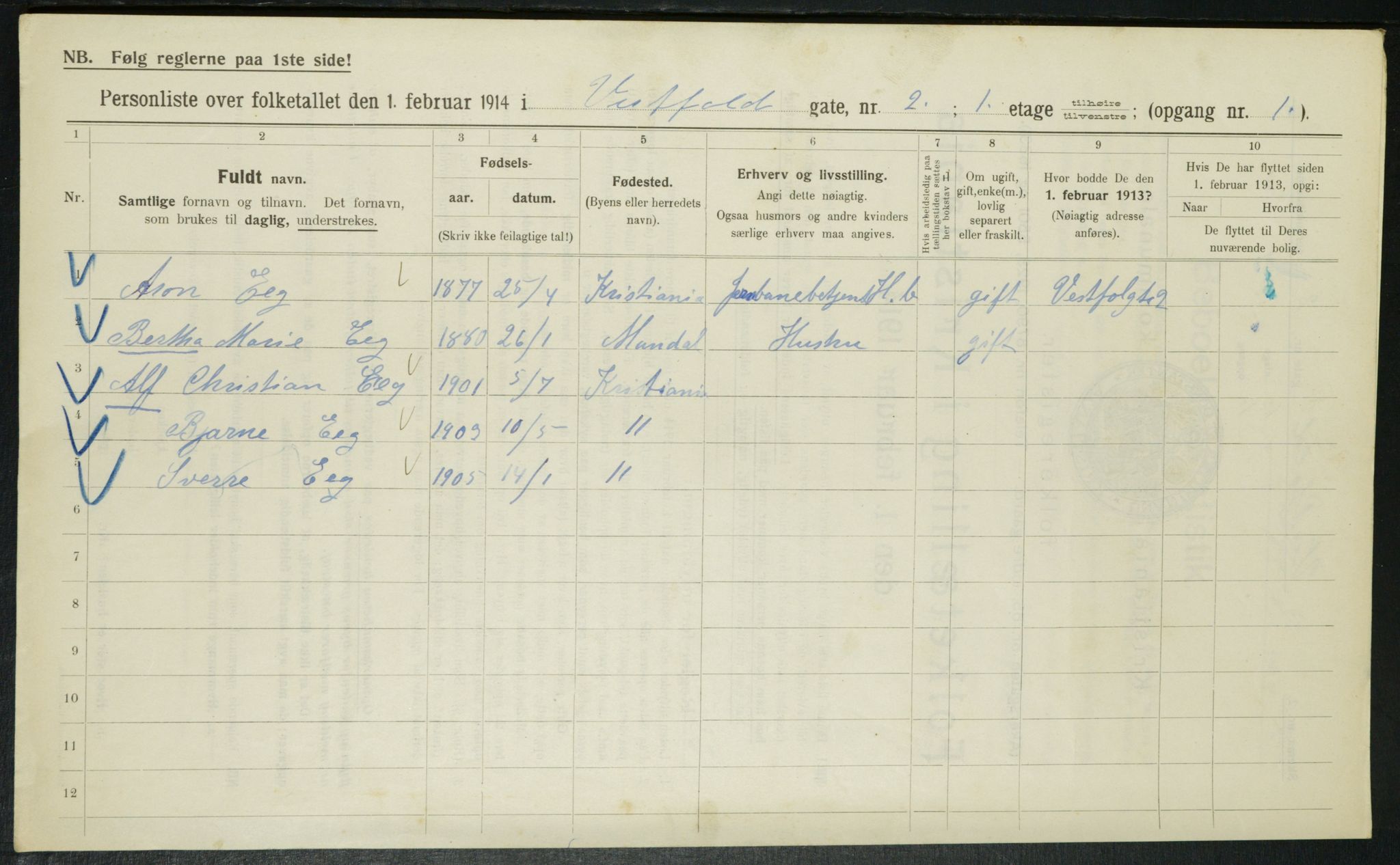 OBA, Kommunal folketelling 1.2.1914 for Kristiania, 1914, s. 123473