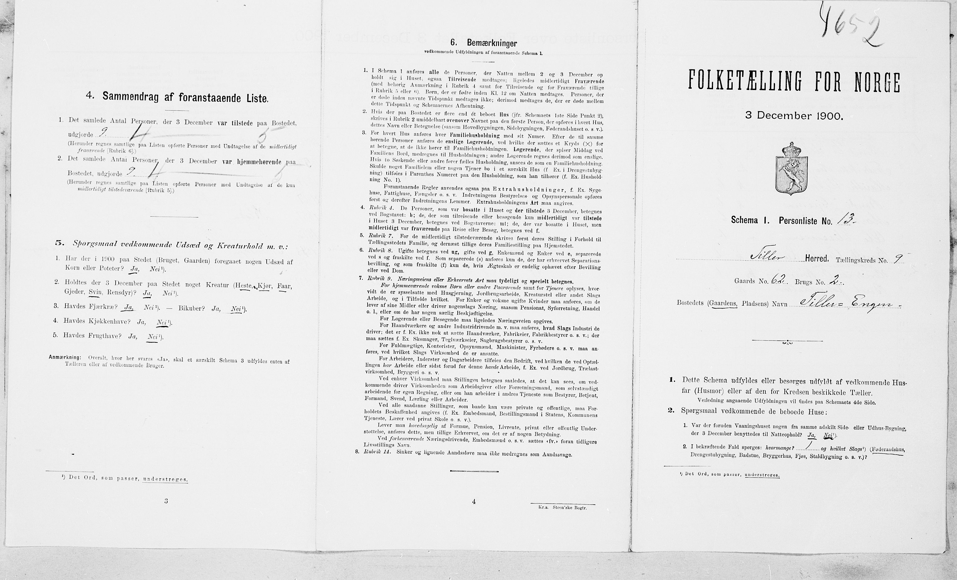 SAT, Folketelling 1900 for 1661 Tiller herred, 1900, s. 190