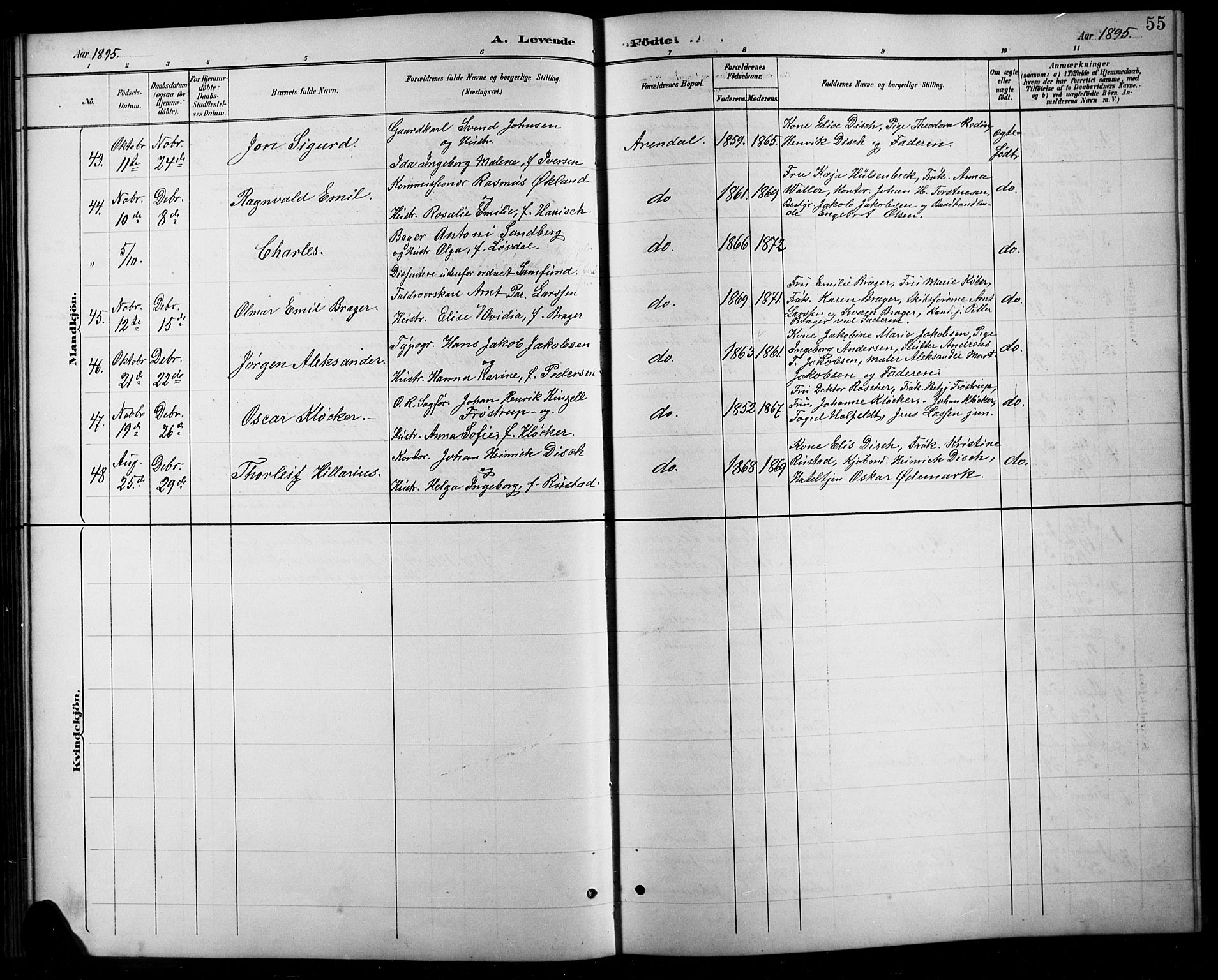 Arendal sokneprestkontor, Trefoldighet, AV/SAK-1111-0040/F/Fb/L0006: Klokkerbok nr. B 6, 1889-1916, s. 55