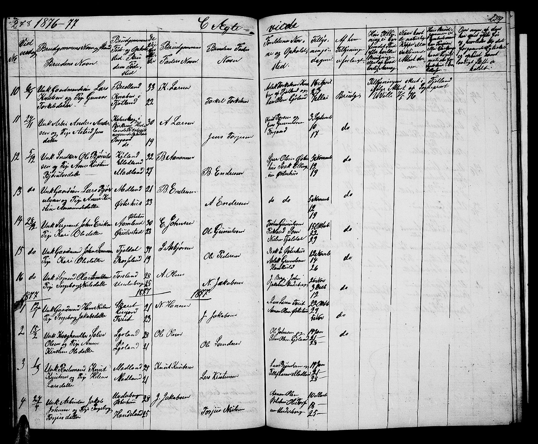 Åseral sokneprestkontor, AV/SAK-1111-0051/F/Fb/L0001: Klokkerbok nr. B 1, 1856-1877, s. 278-279