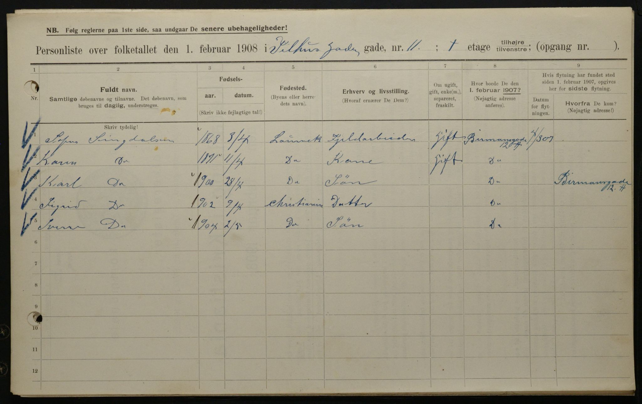 OBA, Kommunal folketelling 1.2.1908 for Kristiania kjøpstad, 1908, s. 96732