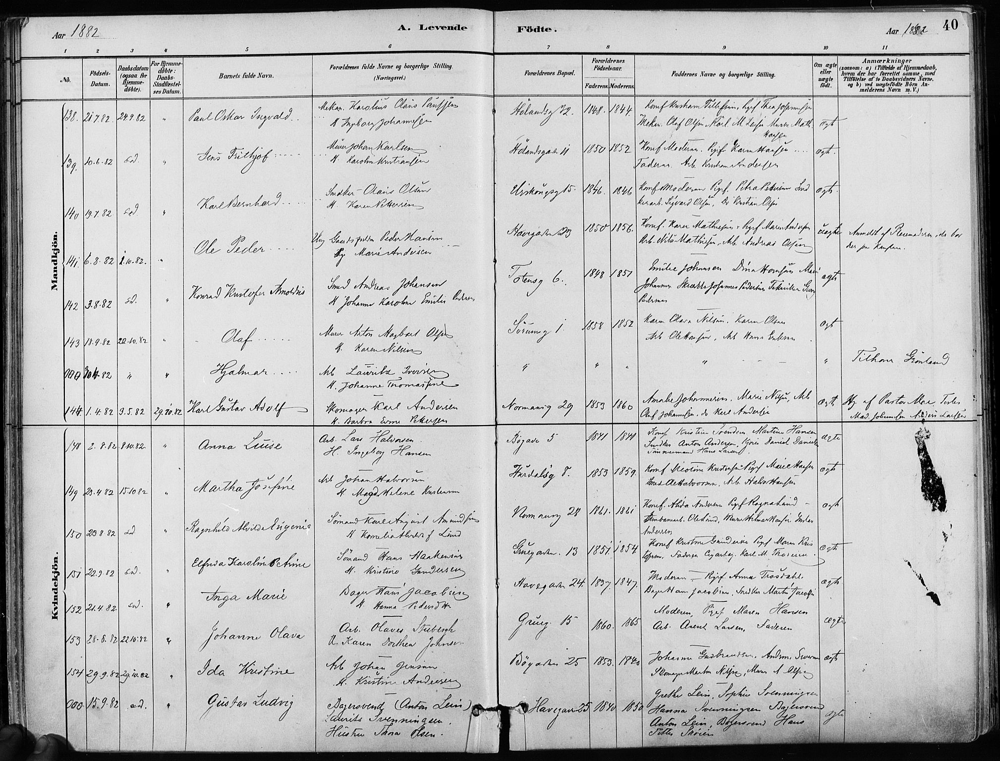 Kampen prestekontor Kirkebøker, AV/SAO-A-10853/F/Fa/L0001: Ministerialbok nr. I 1, 1880-1886, s. 40