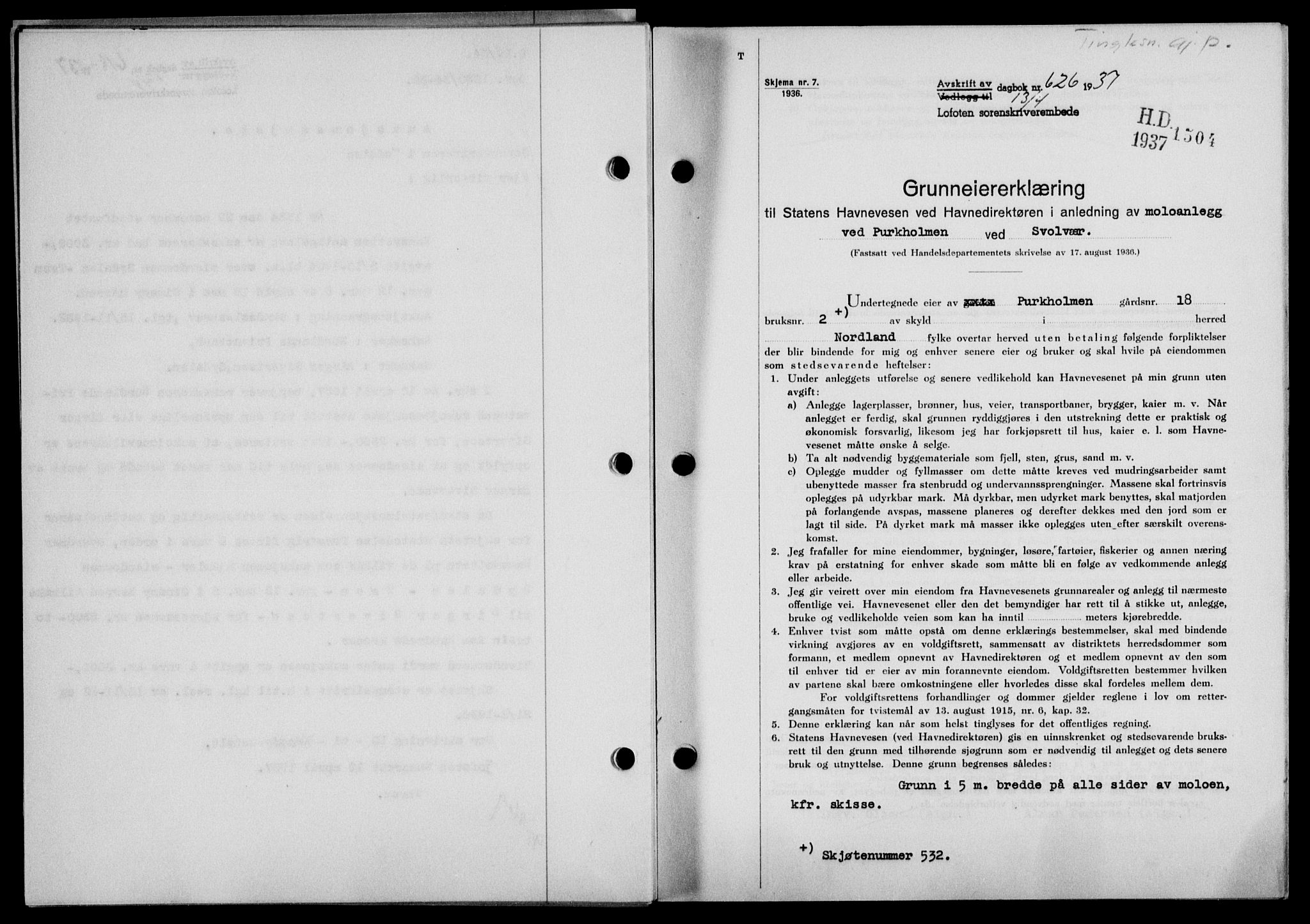 Lofoten sorenskriveri, SAT/A-0017/1/2/2C/L0002a: Pantebok nr. 2a, 1937-1937, Dagboknr: 626/1937
