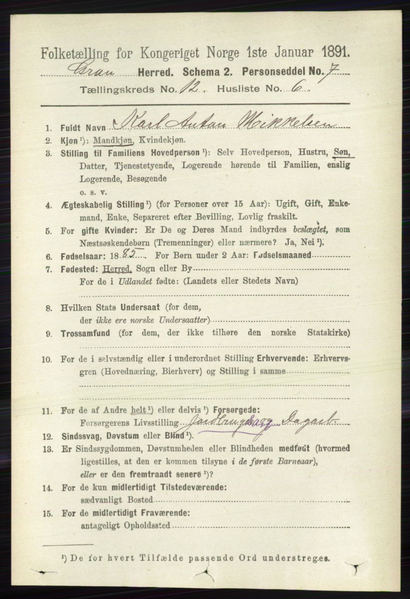 RA, Folketelling 1891 for 0534 Gran herred, 1891, s. 6225