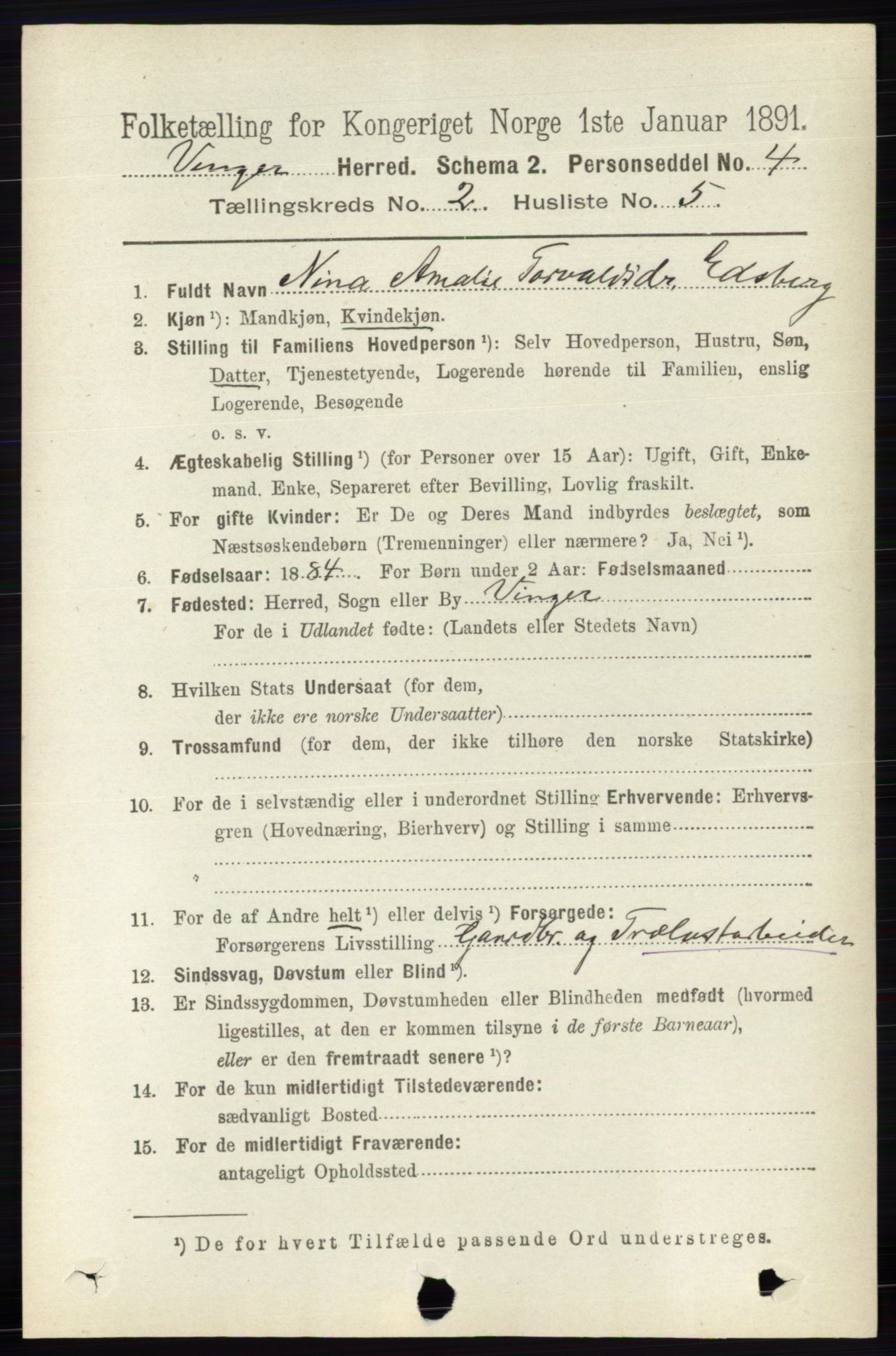 RA, Folketelling 1891 for 0421 Vinger herred, 1891, s. 484