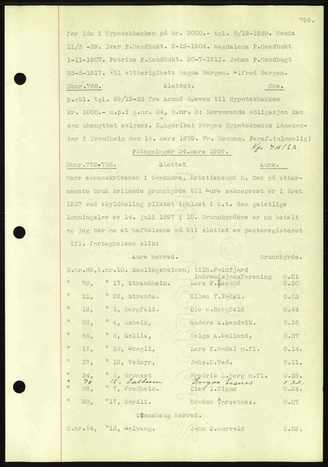 Nordmøre sorenskriveri, SAT/A-4132/1/2/2Ca: Pantebok nr. C80, 1936-1939, Dagboknr: 768/1939