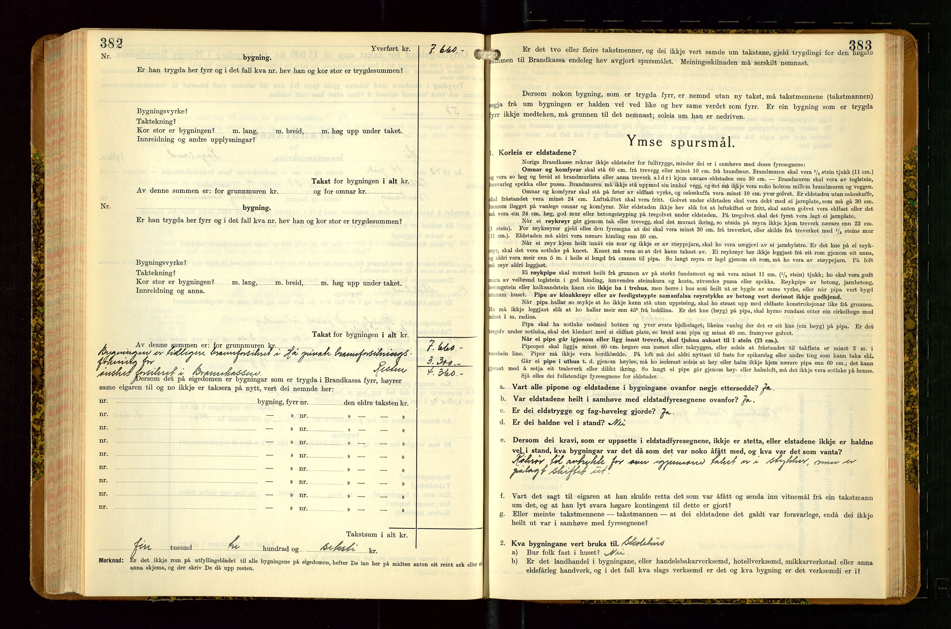 Hå lensmannskontor, AV/SAST-A-100456/Goa/L0007: Takstprotokoll (skjema), 1938-1949, s. 382-383