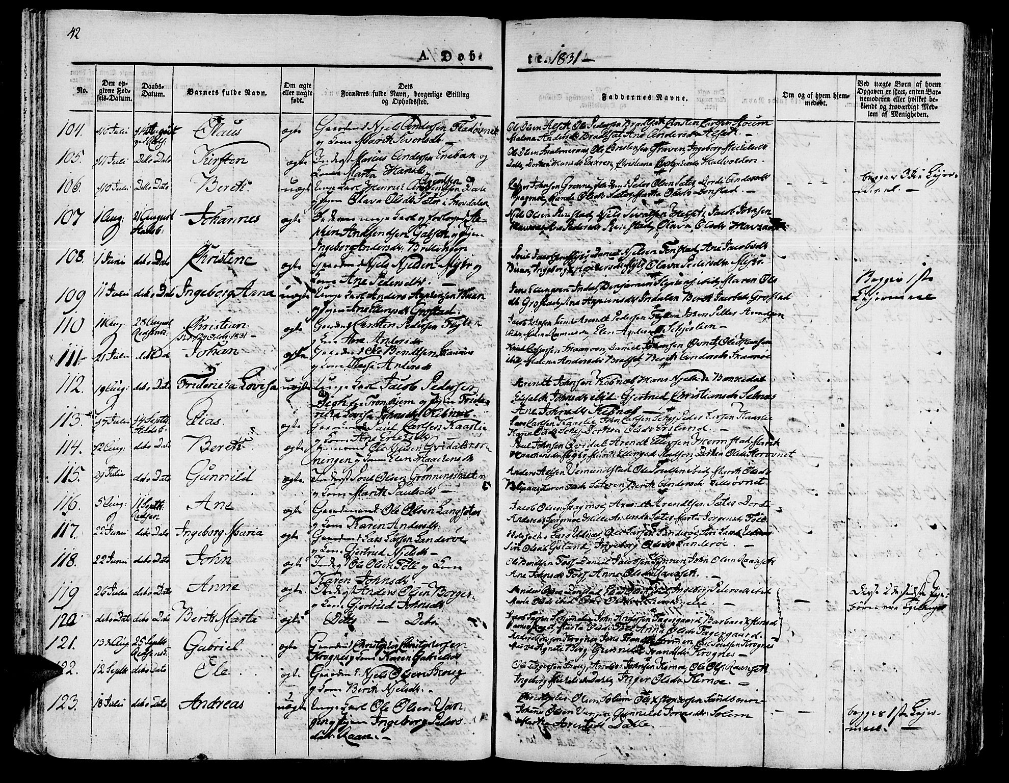 Ministerialprotokoller, klokkerbøker og fødselsregistre - Sør-Trøndelag, SAT/A-1456/646/L0609: Ministerialbok nr. 646A07, 1826-1838, s. 42