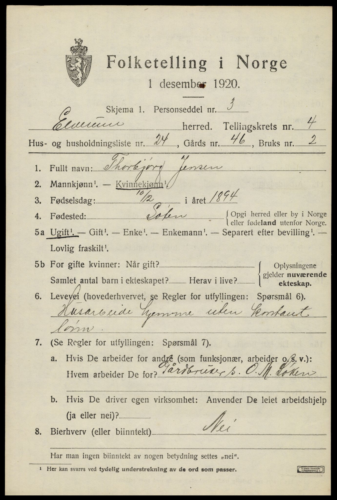 SAH, Folketelling 1920 for 0427 Elverum herred, 1920, s. 6918