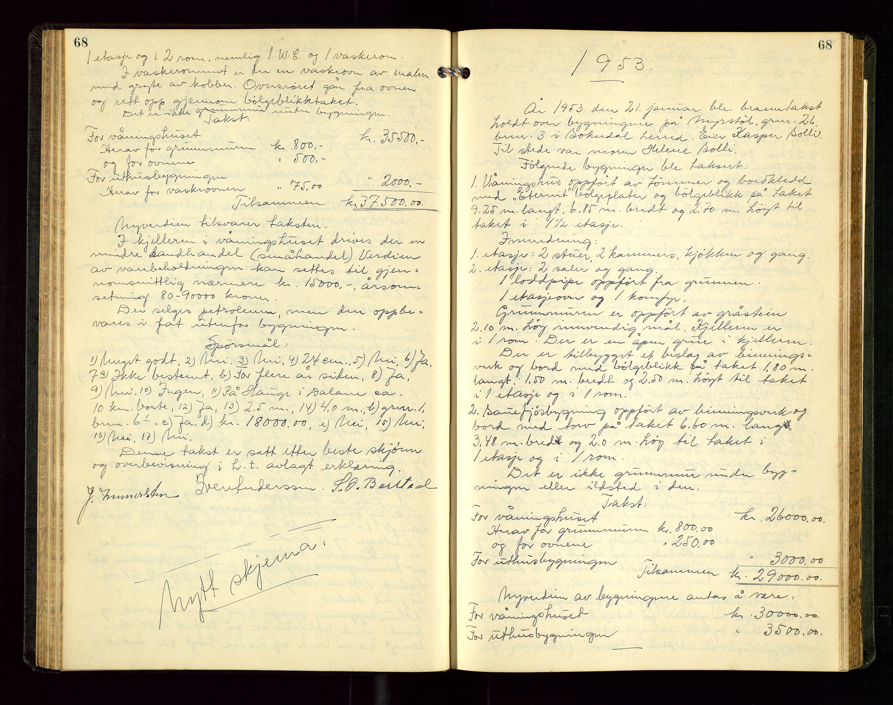 Sokndal lensmannskontor, AV/SAST-A-100417/Goa/L0005: "Brandtakstprotokol", 1952-1955, s. 68