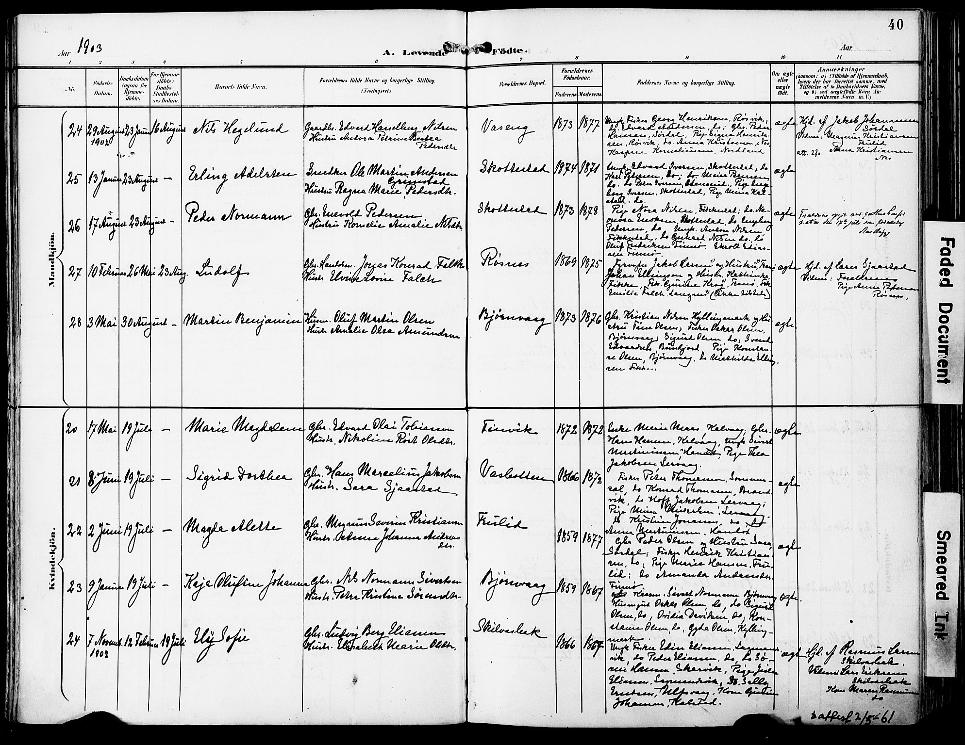 Ministerialprotokoller, klokkerbøker og fødselsregistre - Nordland, AV/SAT-A-1459/859/L0848: Ministerialbok nr. 859A08, 1900-1912, s. 40