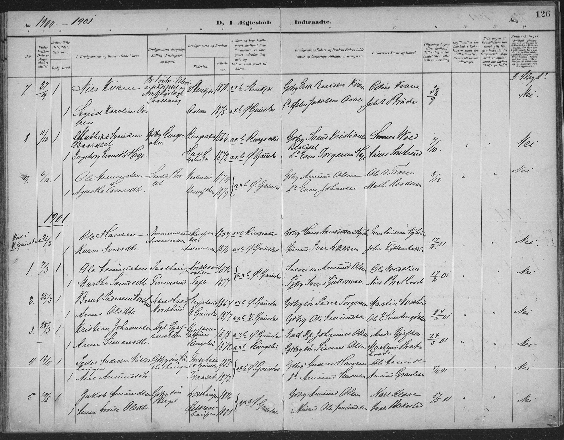 Østre Gausdal prestekontor, AV/SAH-PREST-092/H/Ha/Haa/L0004: Ministerialbok nr. 4, 1898-1914, s. 126