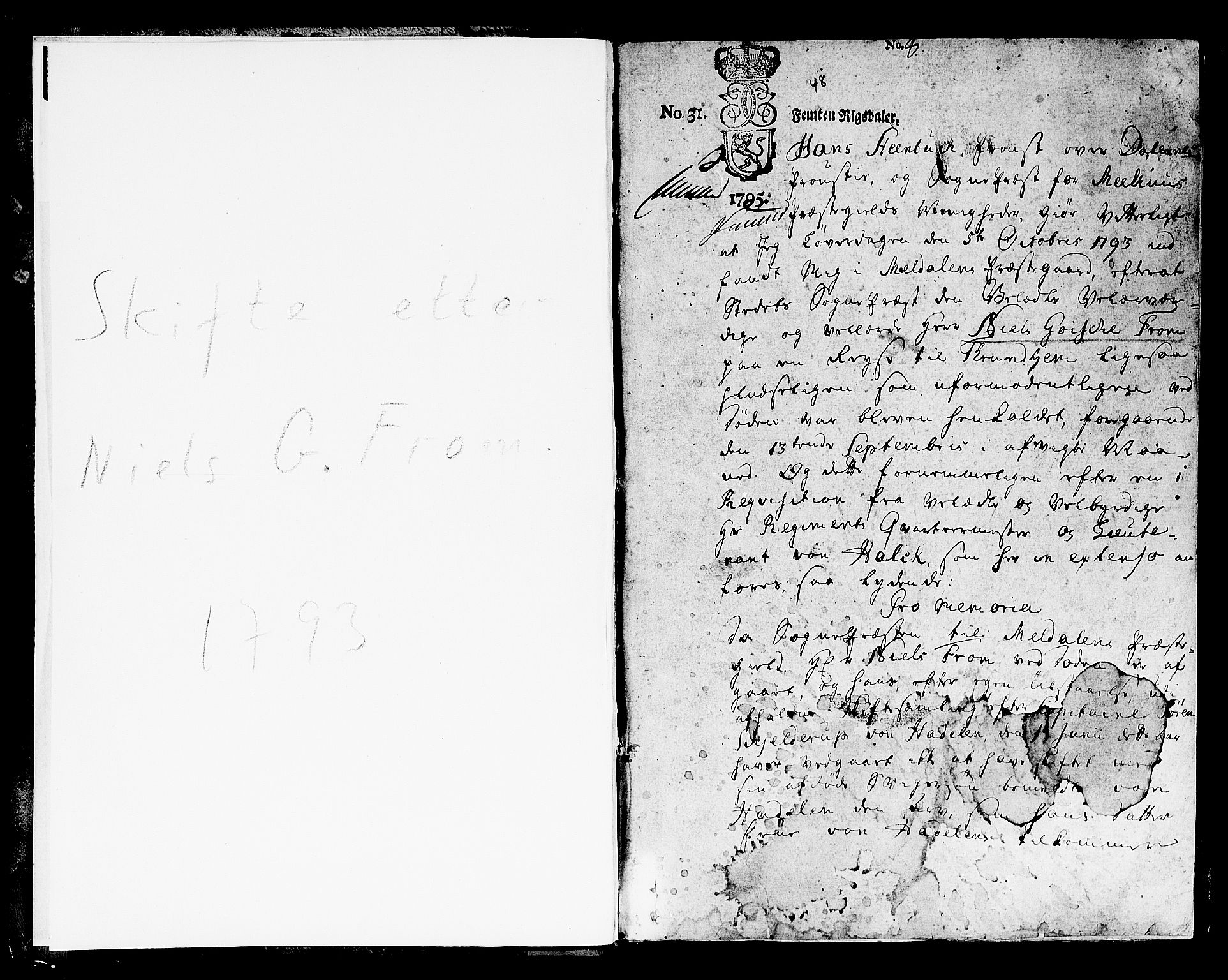 Dalene prosti, AV/SAT-A-6518/1/G/Gc/L0003: Skifteprotokoll for skiftet etter sokneprest Niels Gaische From., 1793-1795, s. 0-1