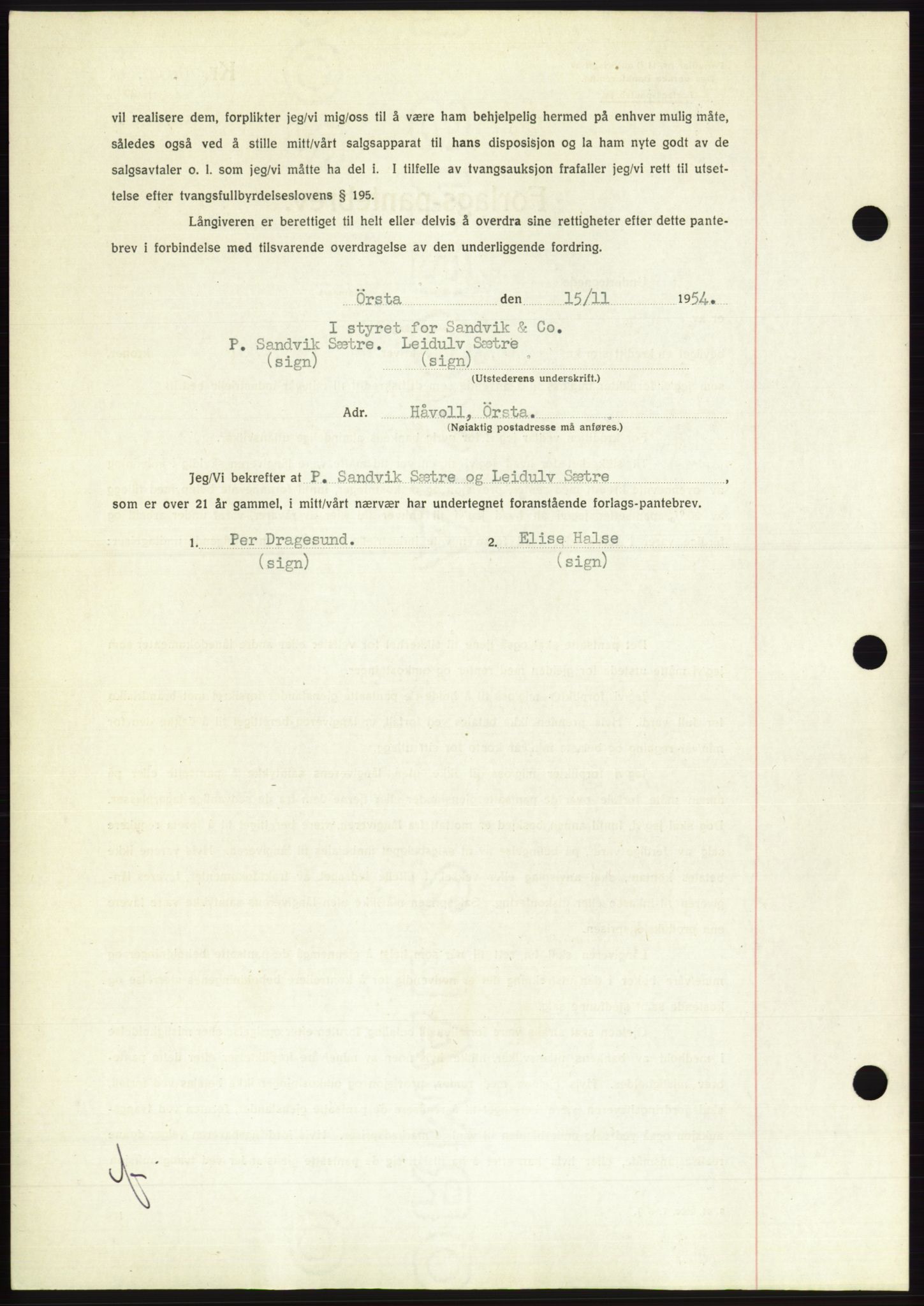 Søre Sunnmøre sorenskriveri, AV/SAT-A-4122/1/2/2C/L0126: Pantebok nr. 14B, 1954-1955, Dagboknr: 3242/1954