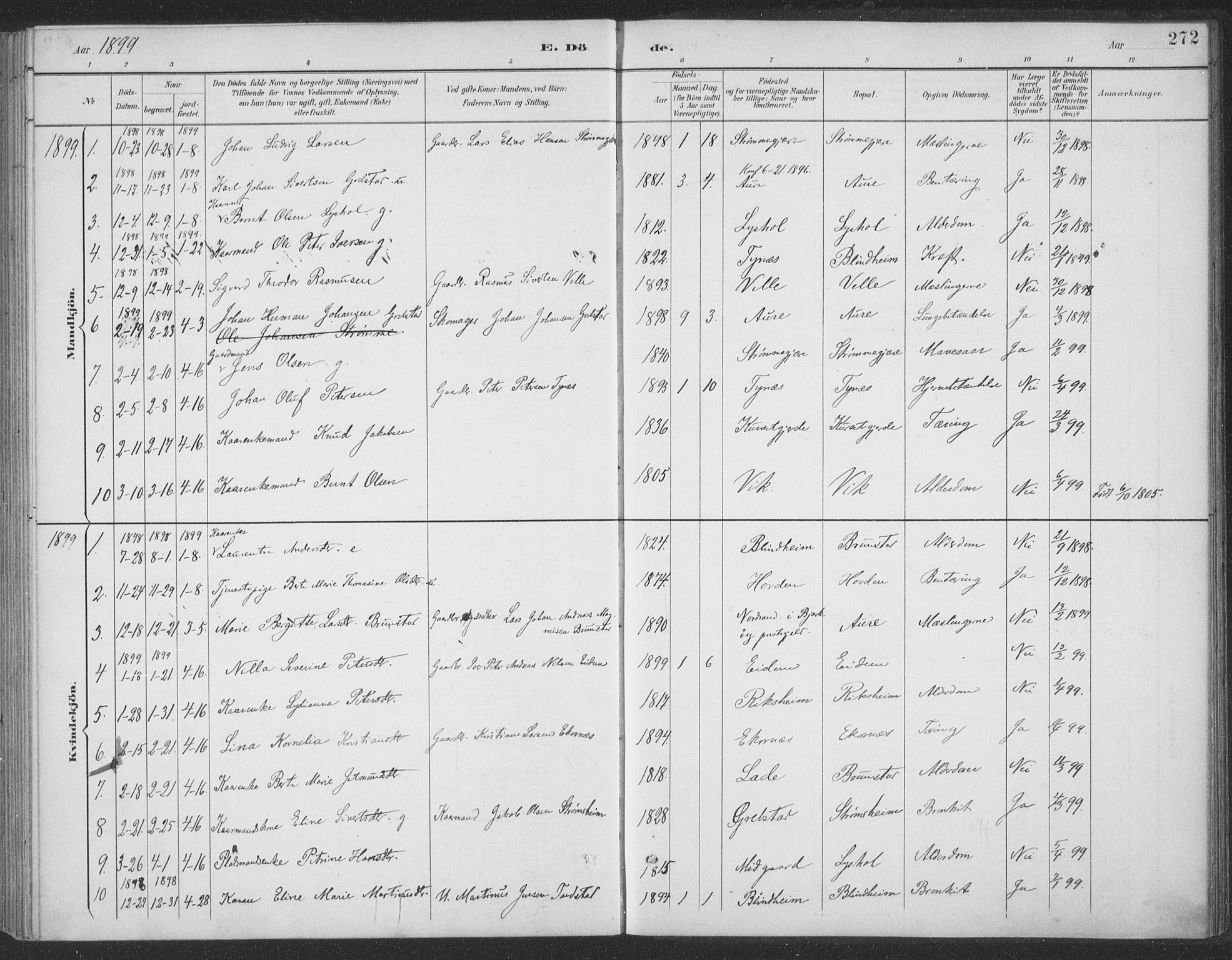 Ministerialprotokoller, klokkerbøker og fødselsregistre - Møre og Romsdal, SAT/A-1454/523/L0335: Ministerialbok nr. 523A02, 1891-1911, s. 272